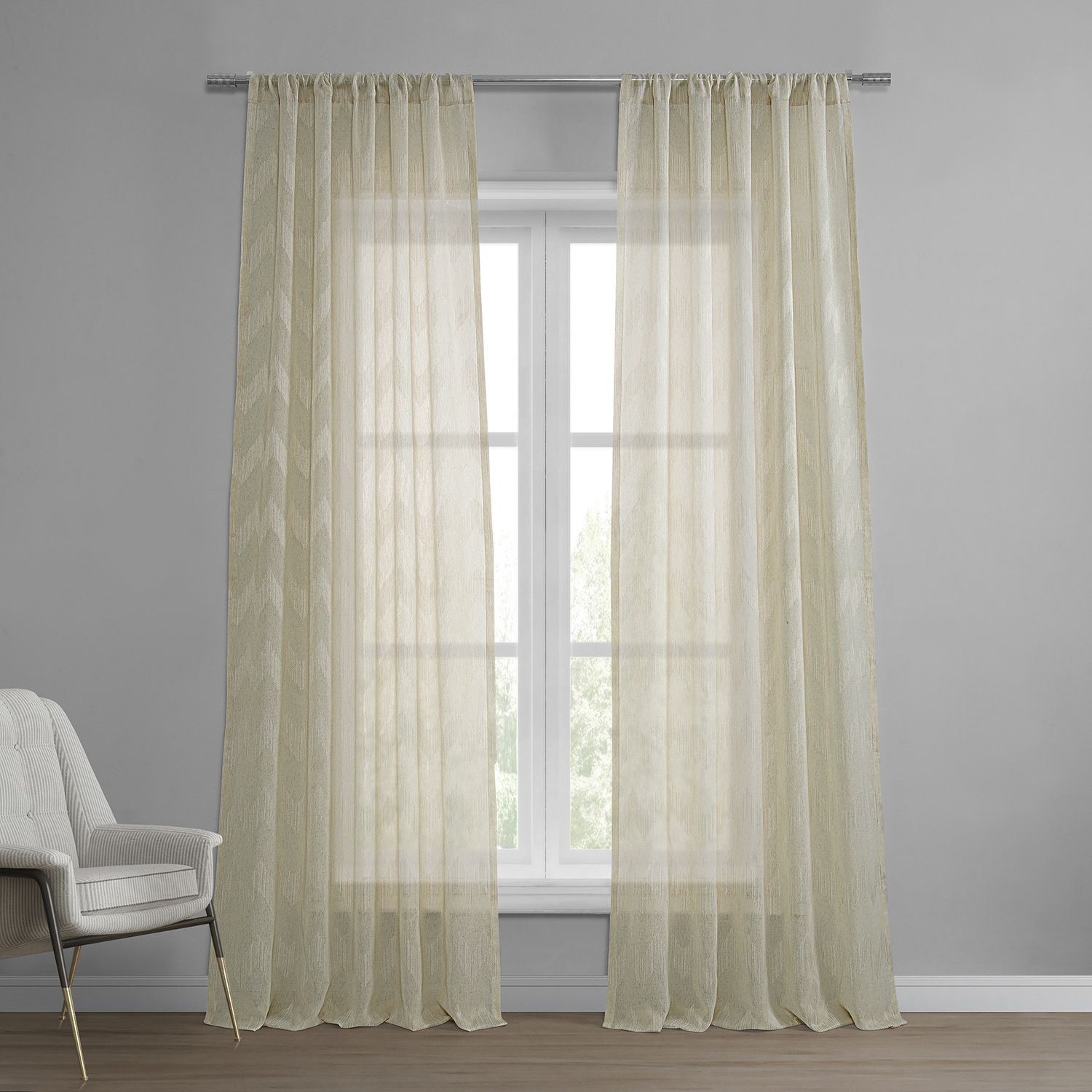 Sirius Beige Patterned Linen Sheer Curtain