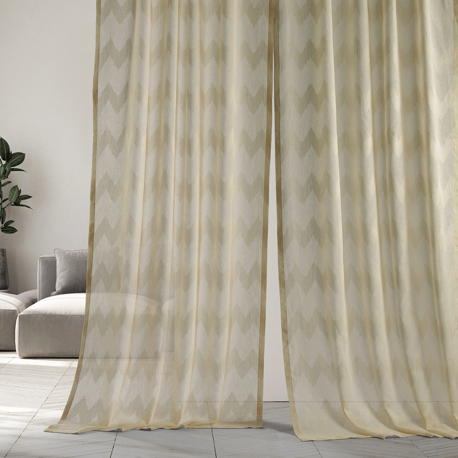 Sirius Beige Patterned Linen Sheer Curtain