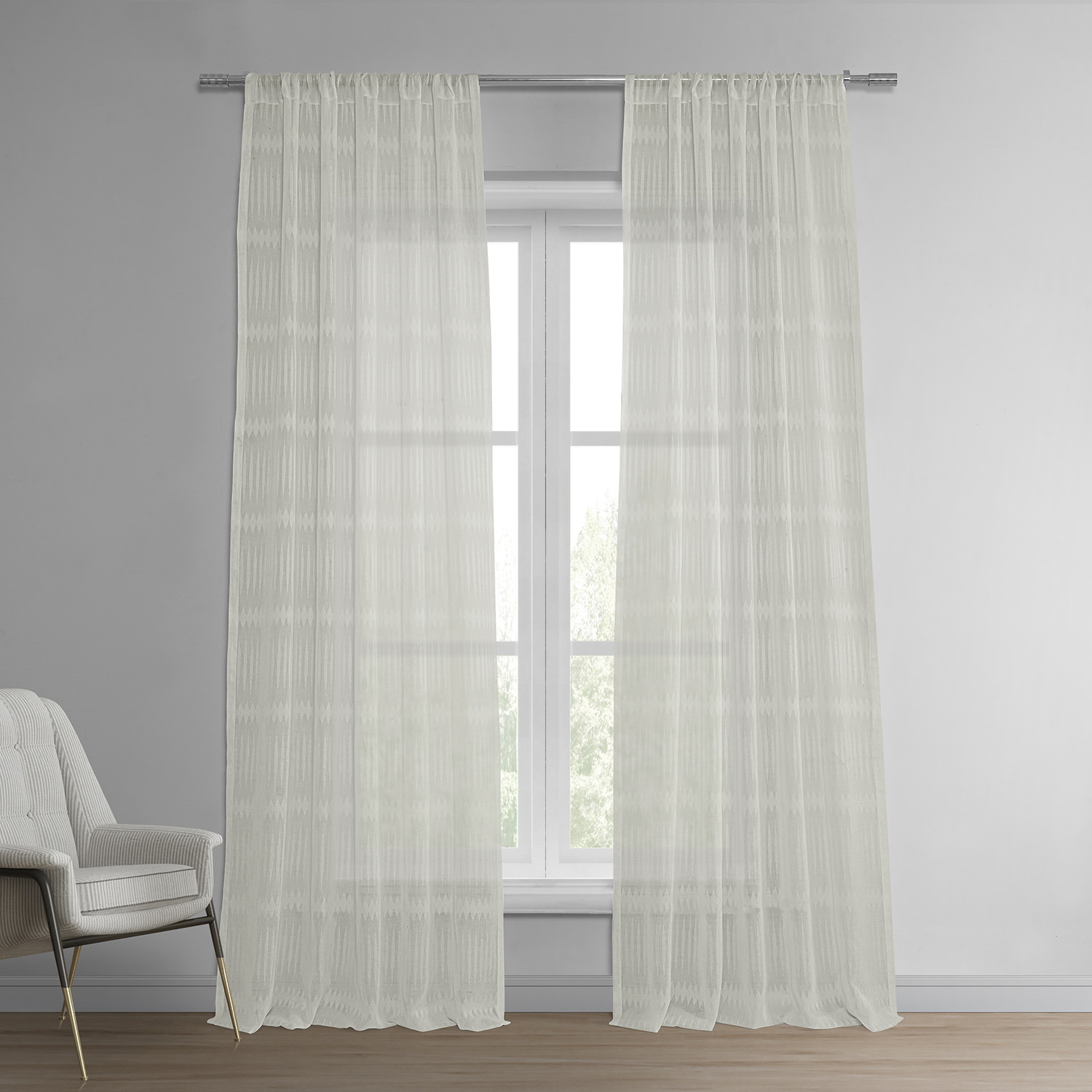 Polaris Off White Patterned Linen Sheer Curtain