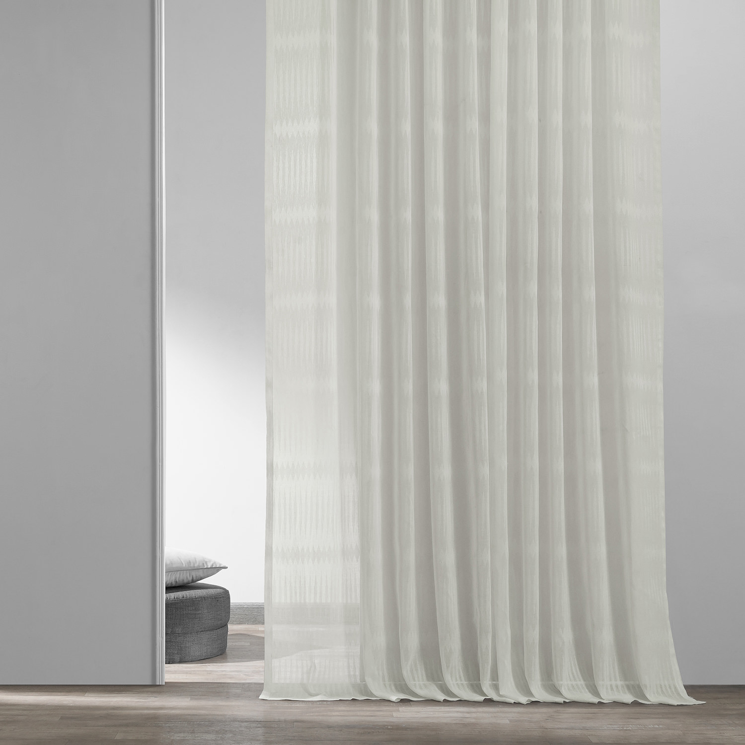 Polaris Off White Patterned Linen Sheer Curtain