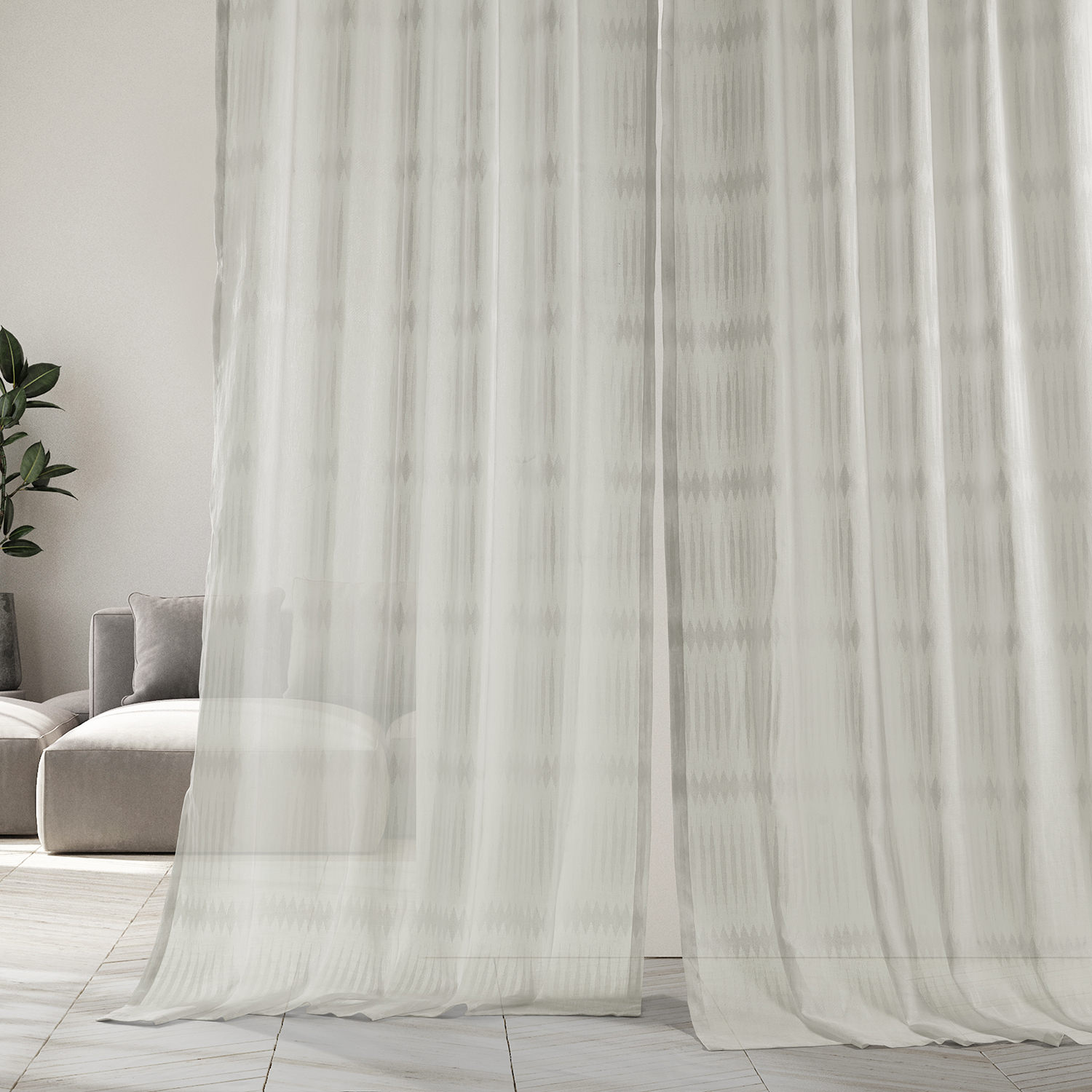 Polaris Off White Patterned Linen Sheer Curtain