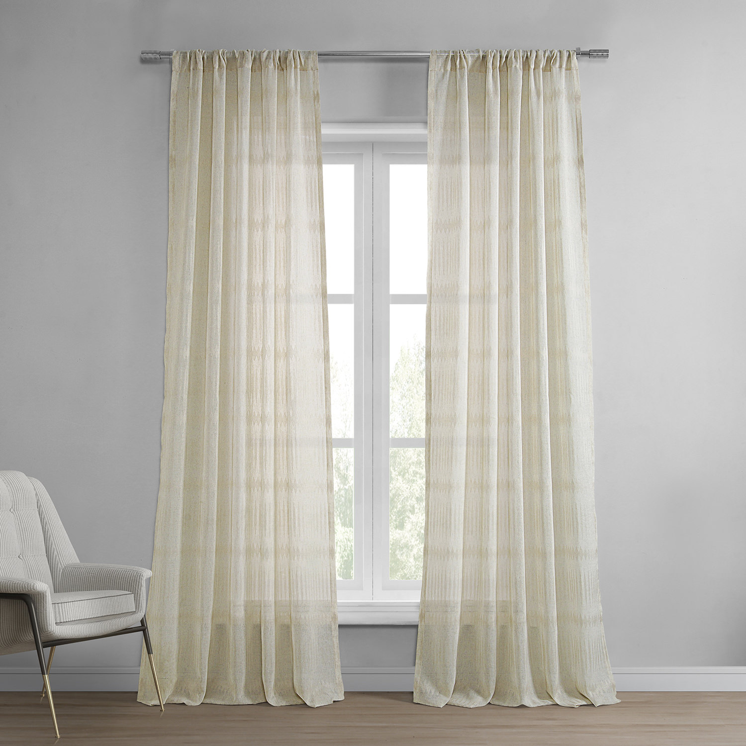 Polaris Tan Patterned Linen Sheer Curtain