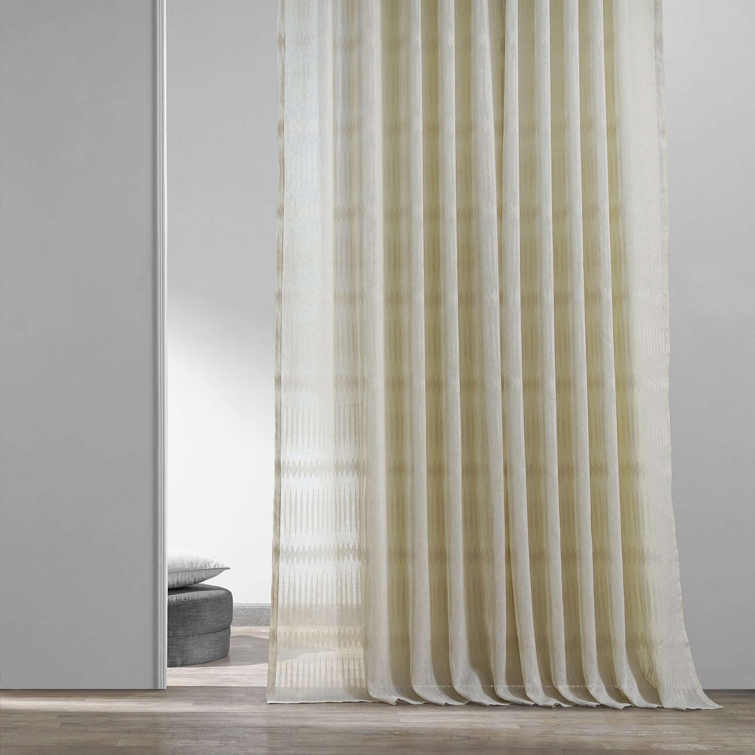 Polaris Tan Patterned Linen Sheer Curtain