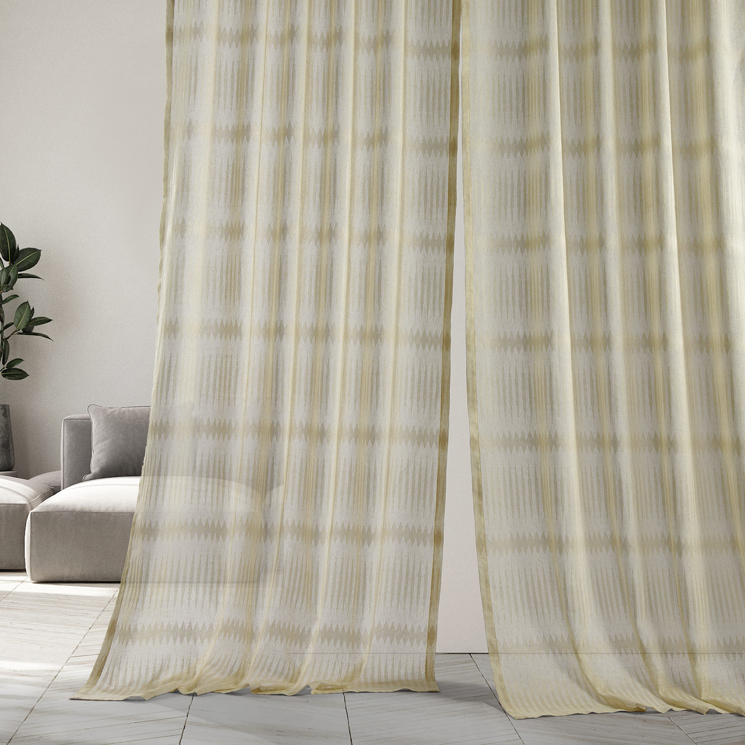 Polaris Tan Patterned Linen Sheer Curtain