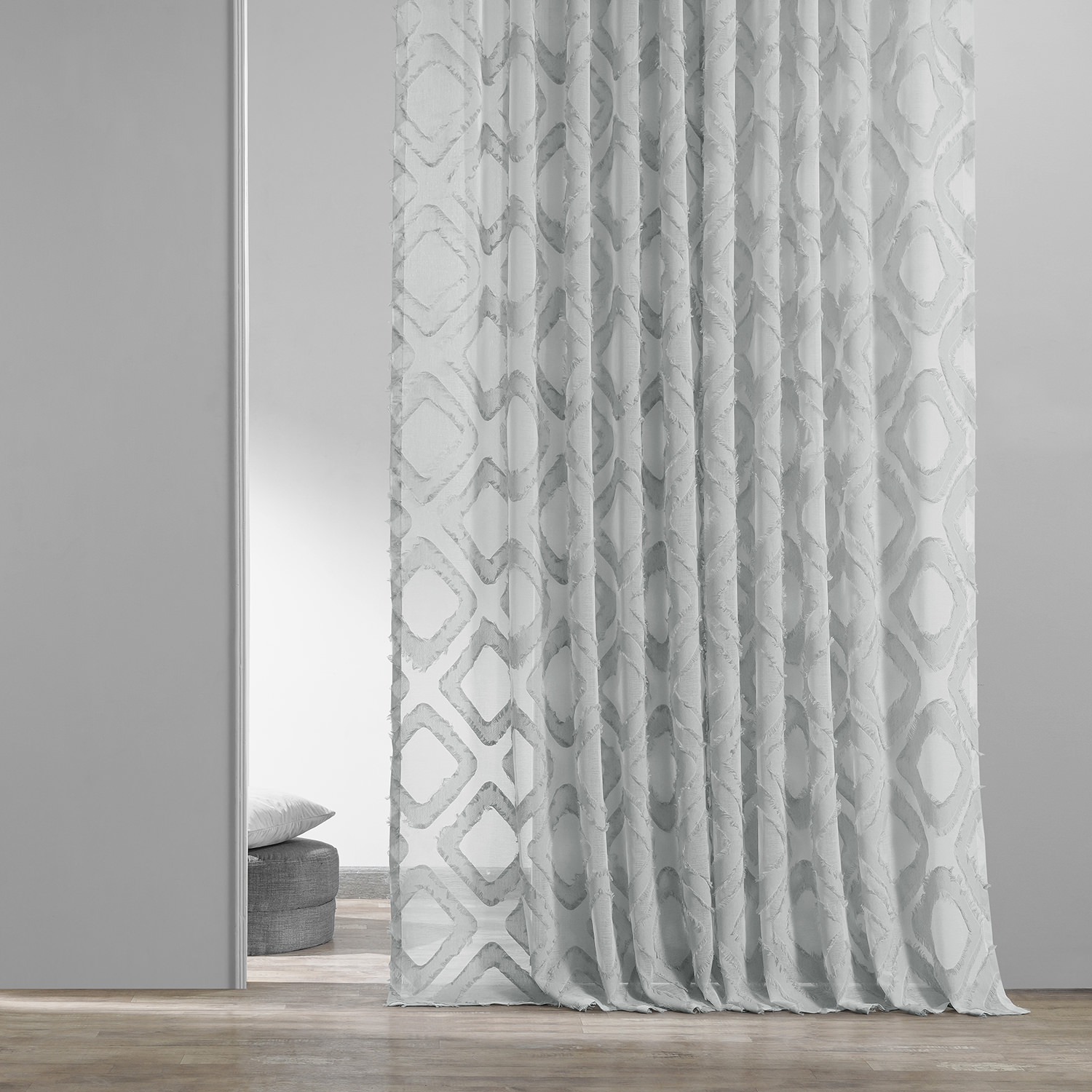 Capella Silver Patterned Linen Sheer Curtain