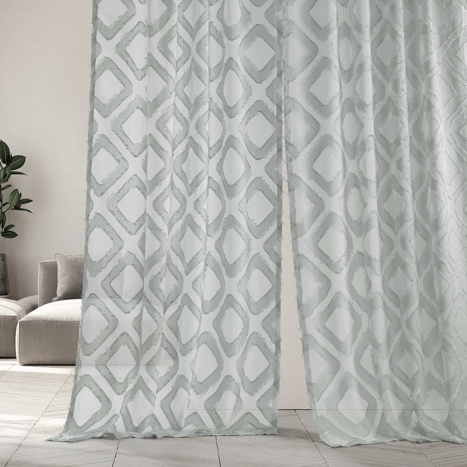 Capella Silver Patterned Linen Sheer Curtain