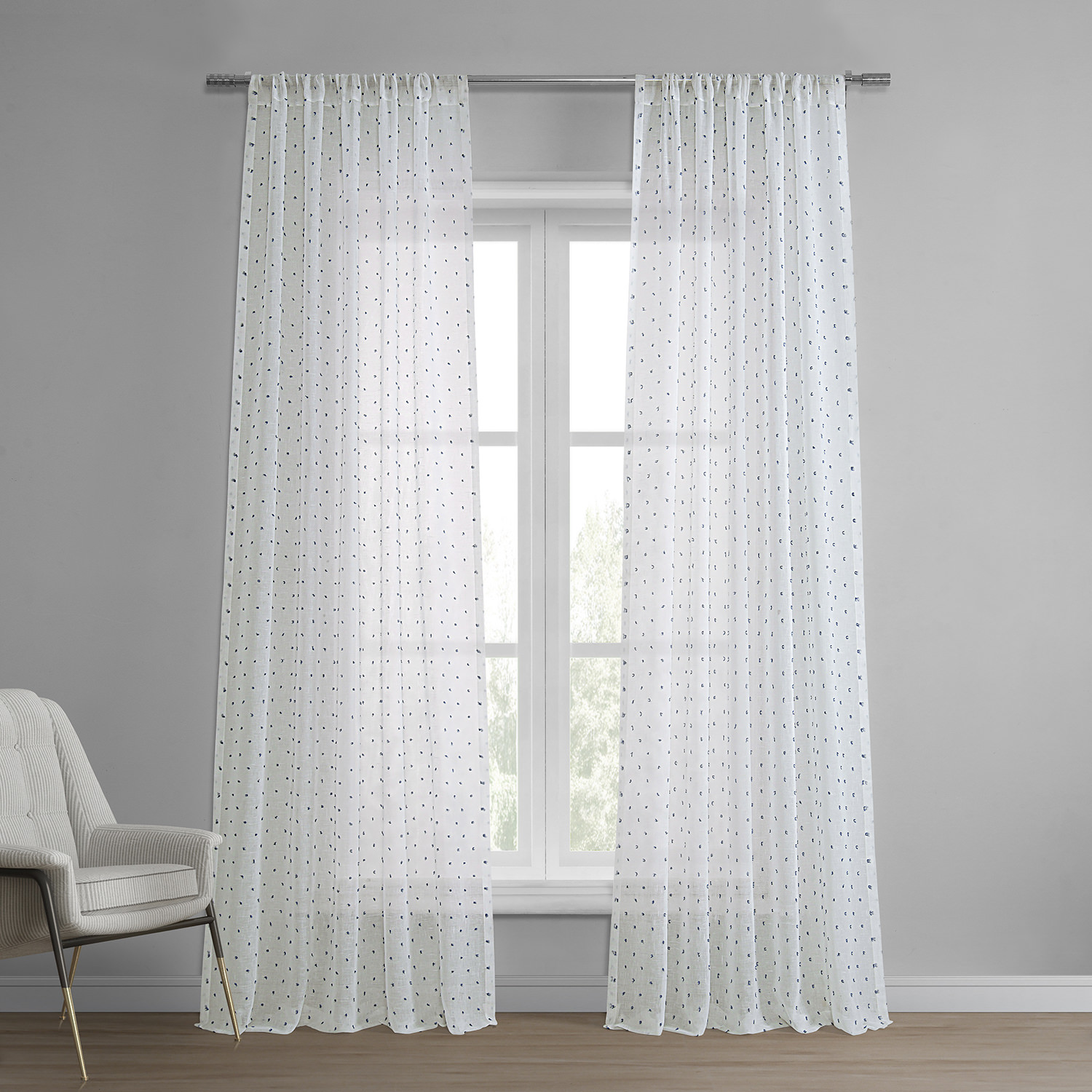 Altair Blue Patterned Linen Sheer Curtain