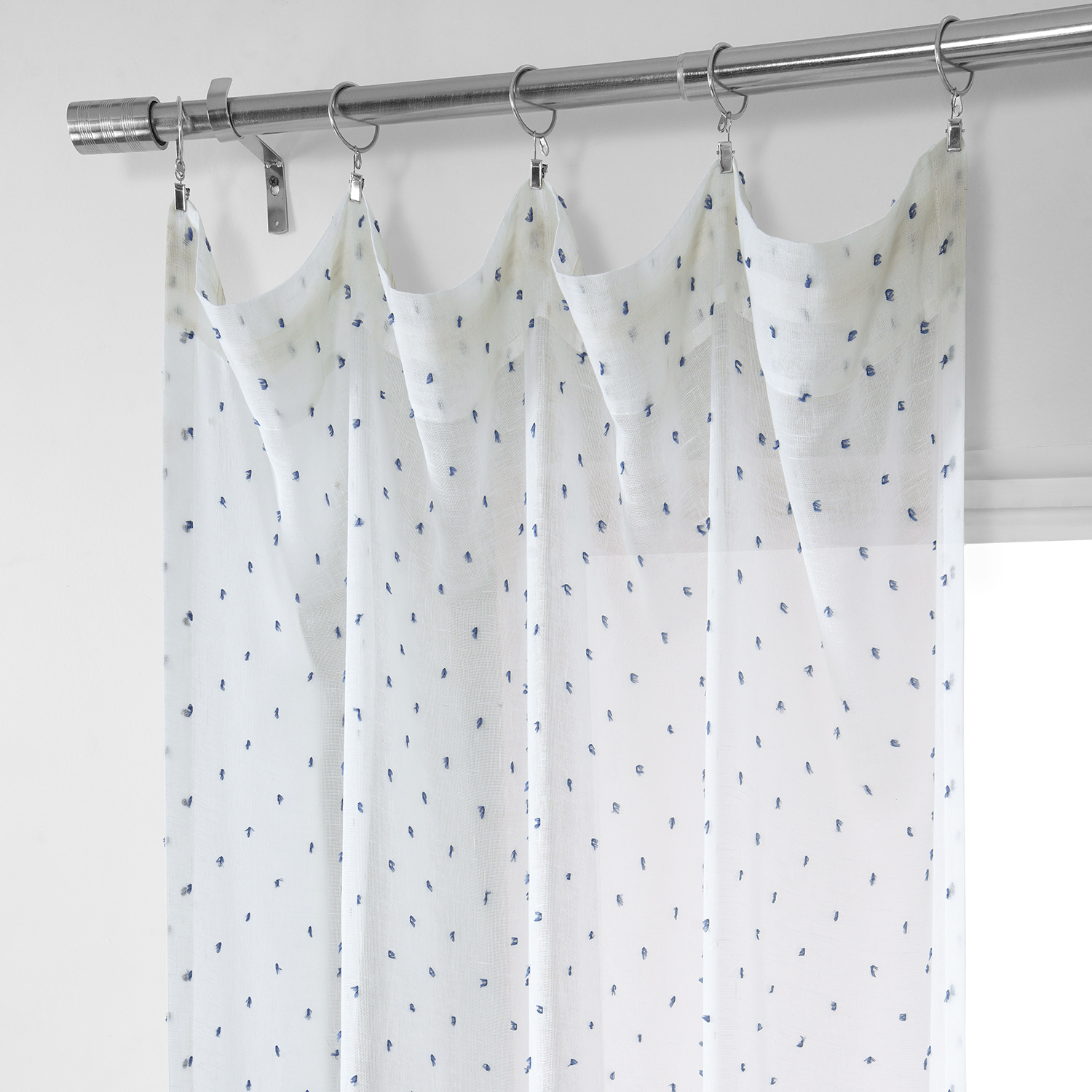 Altair Blue Patterned Linen Sheer Curtain