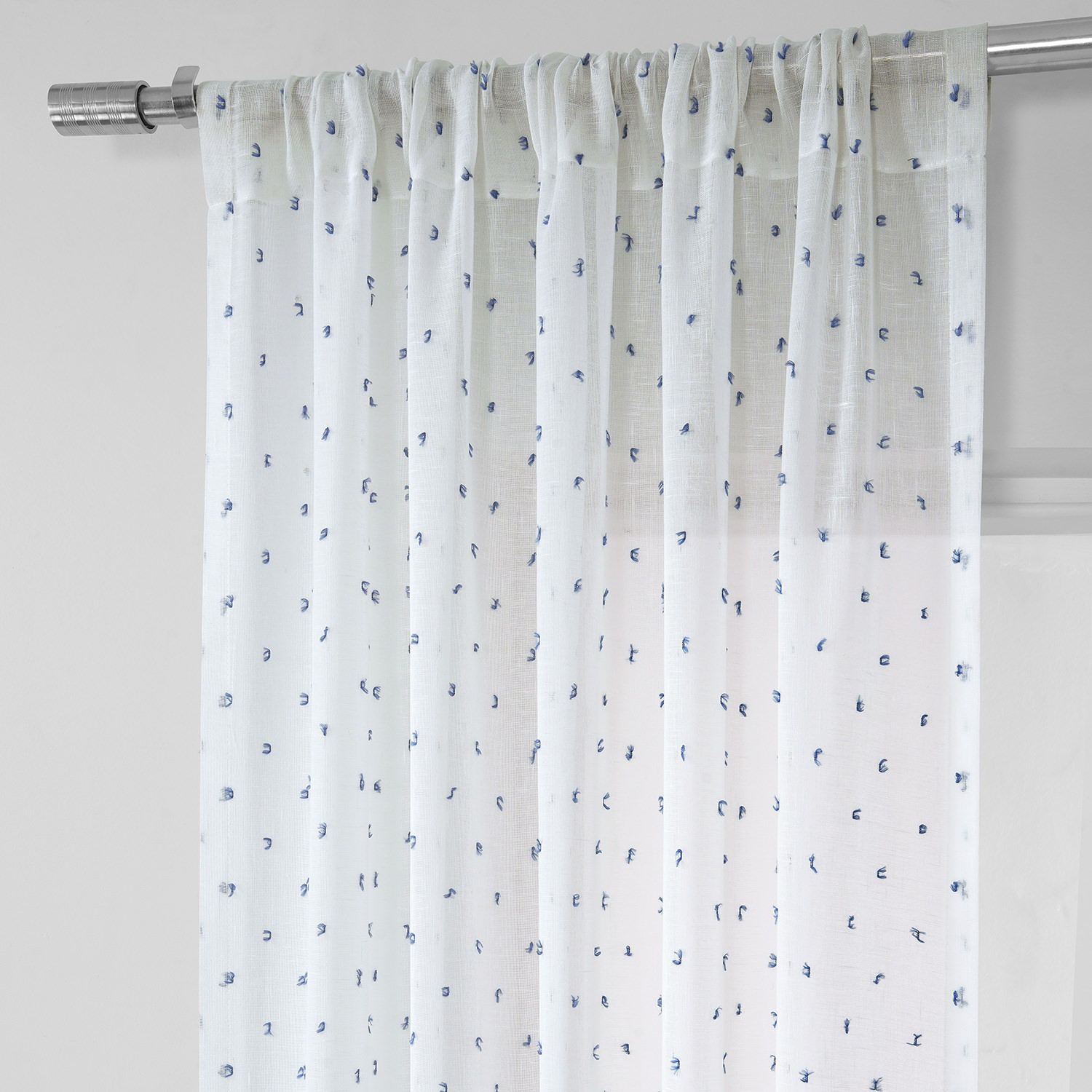 Altair Blue Patterned Linen Sheer Curtain