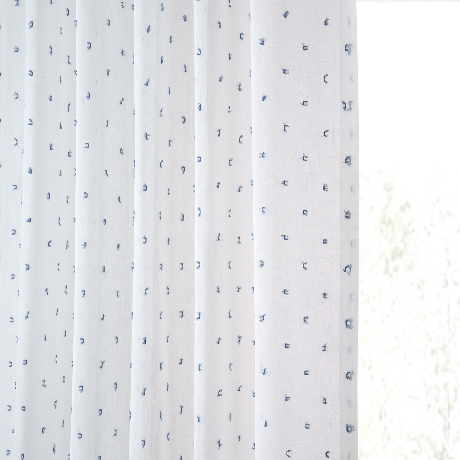 Altair Blue Patterned Linen Sheer Curtain