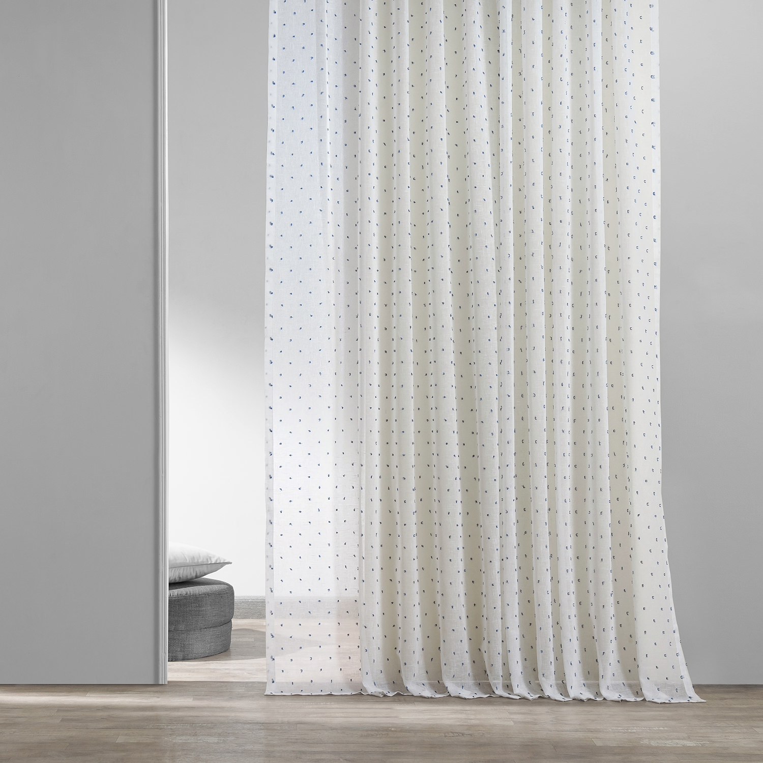 Altair Blue Patterned Linen Sheer Curtain