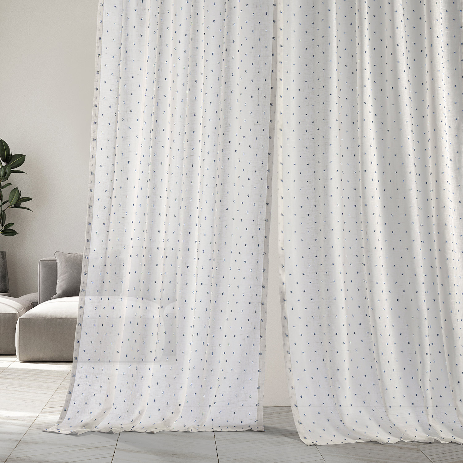 Altair Blue Patterned Linen Sheer Curtain