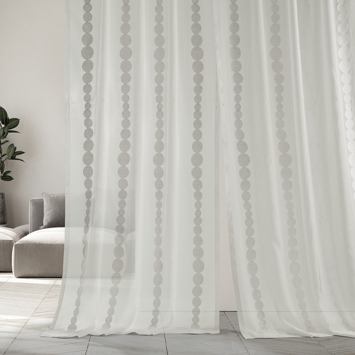 Cleopatra Cream Embroidered Sheer Curtain