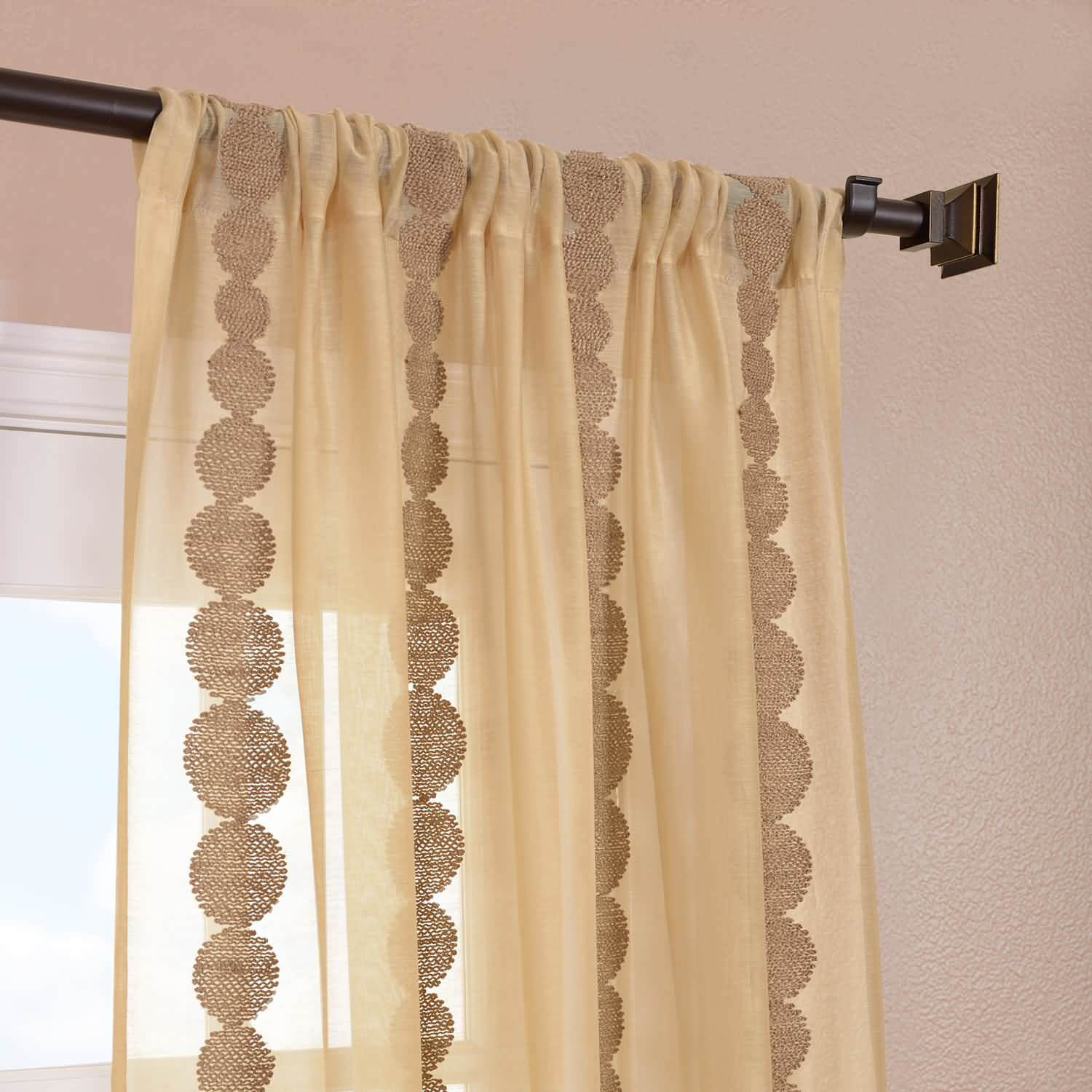 Cleopatra Gold Embroidered Sheer Curtain