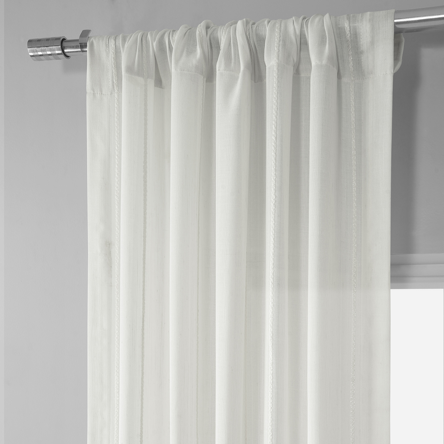 Aruba White Striped Linen Sheer Curtain