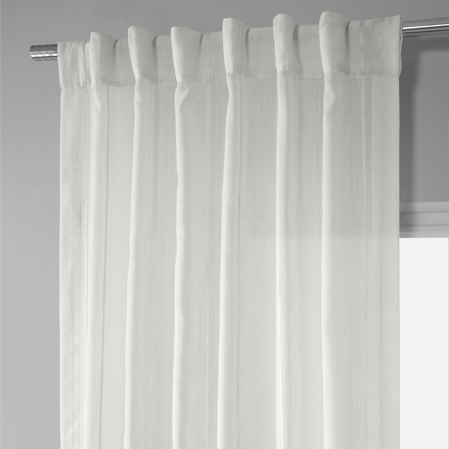 Aruba White Striped Linen Sheer Curtain