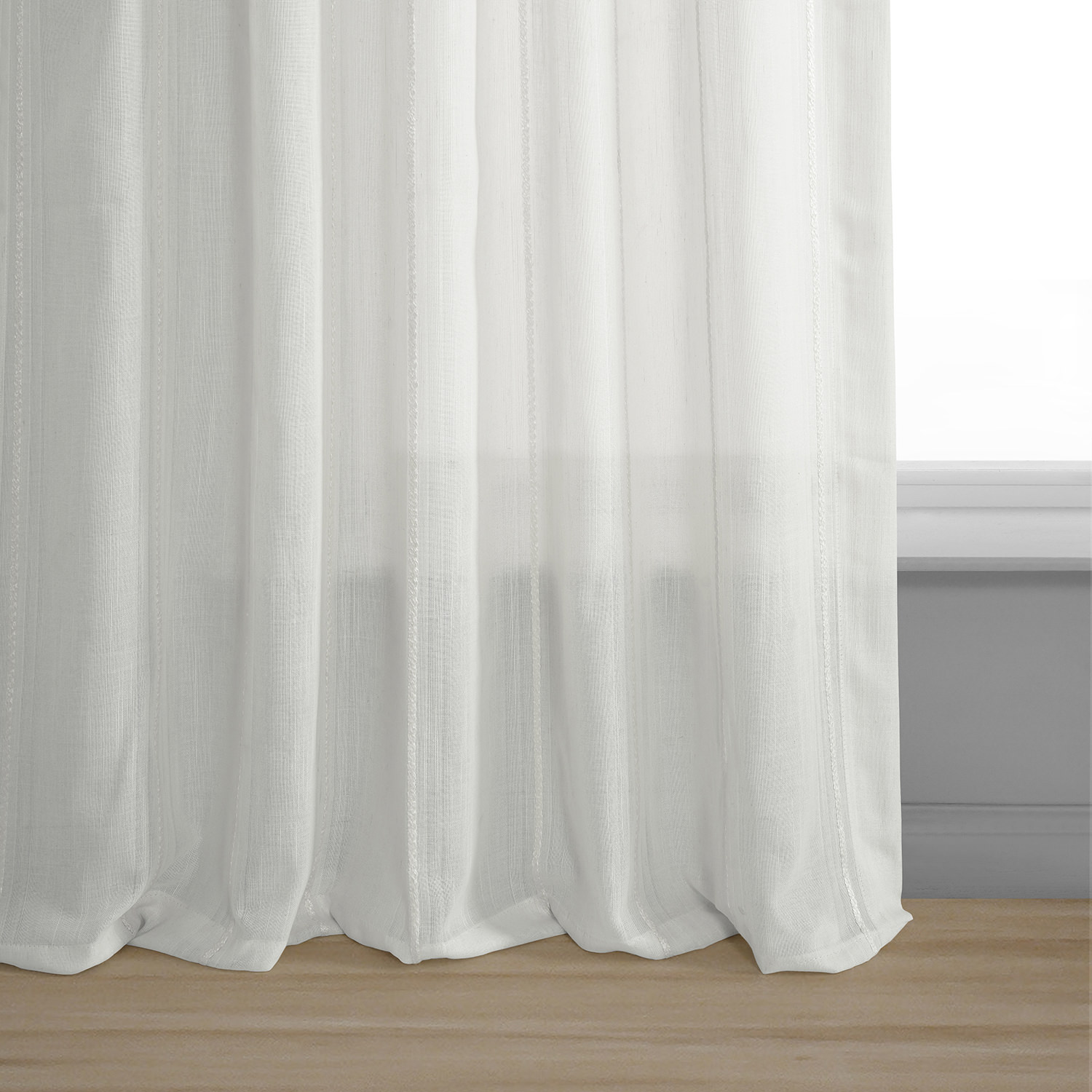 Aruba White Striped Linen Sheer Curtain