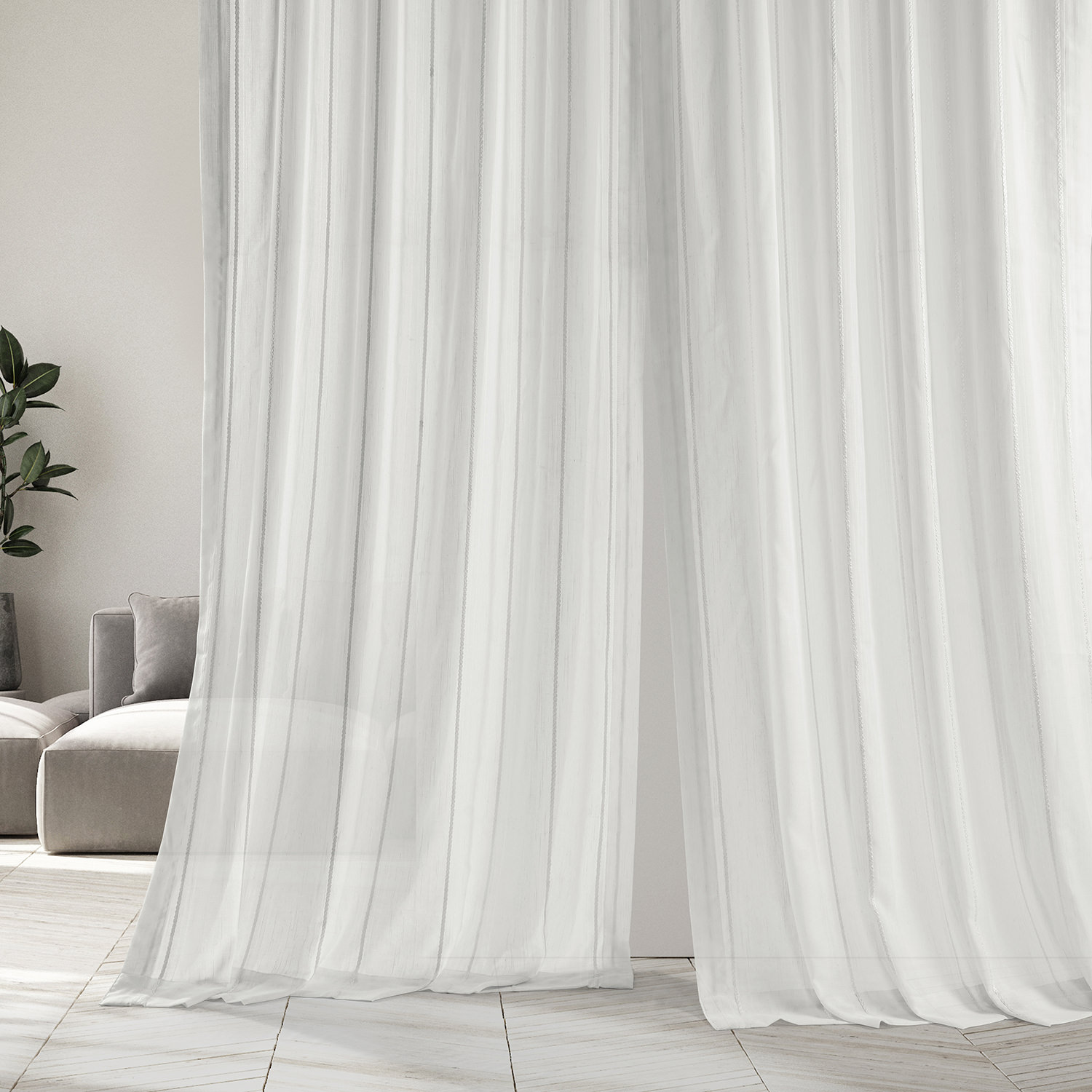 Aruba White Striped Linen Sheer Curtain