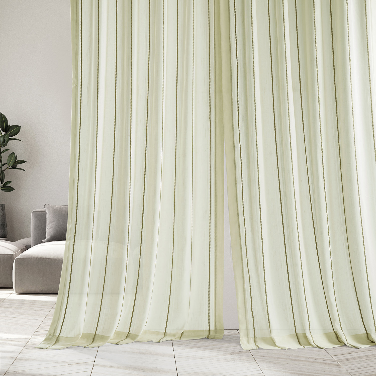 Aruba Gold Striped Linen Sheer Curtain