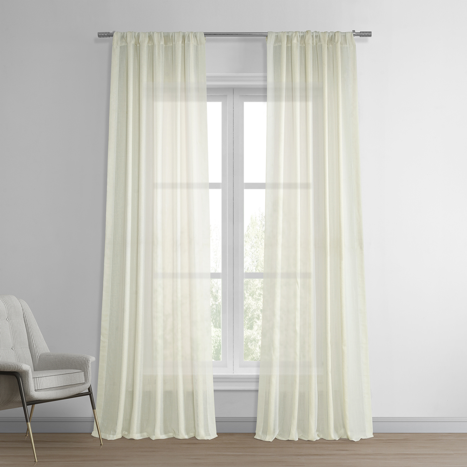 Antigua Off White Striped Linen Sheer Curtain