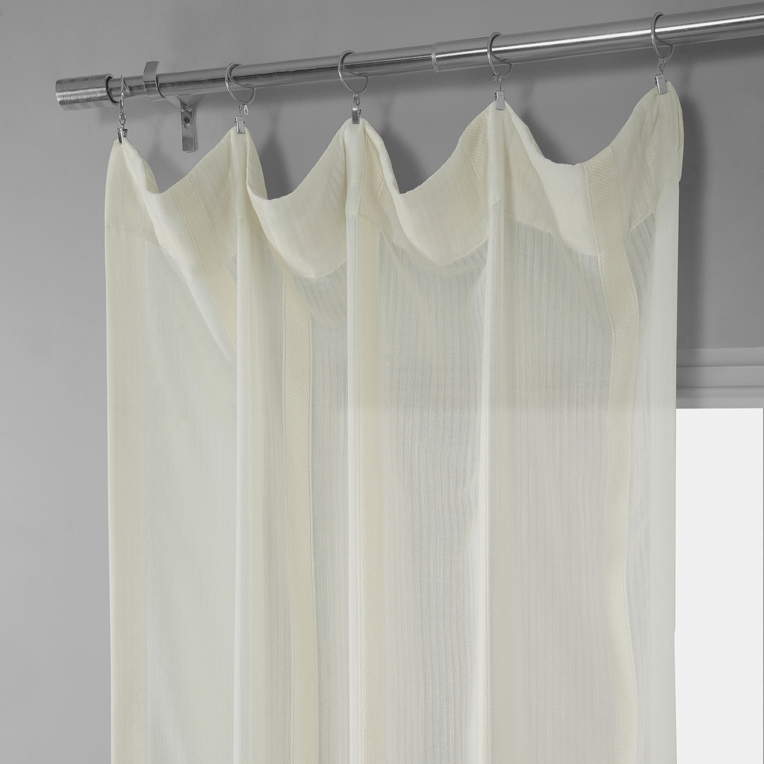 Antigua Off White Striped Linen Sheer Curtain