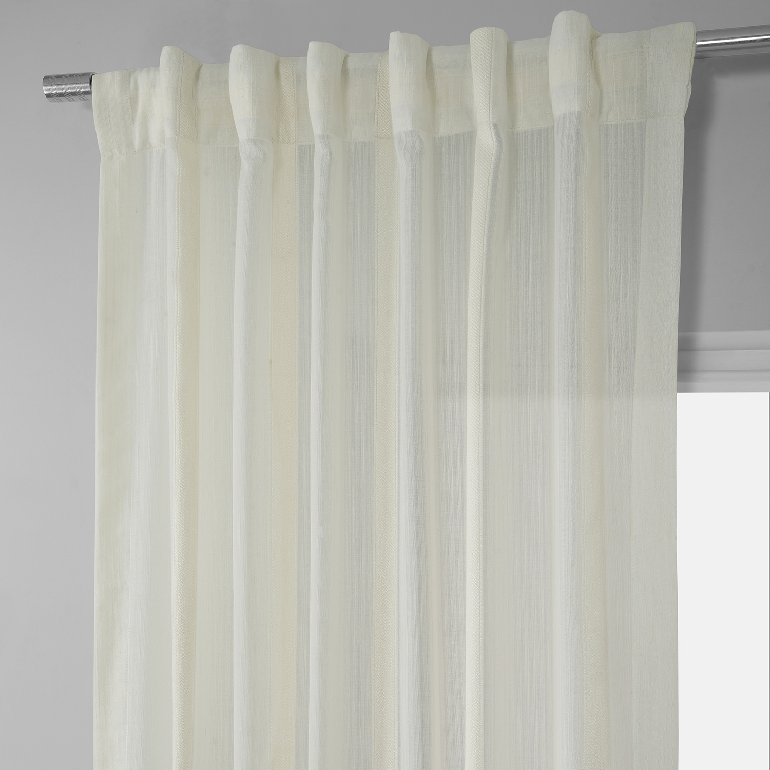 Antigua Off White Striped Linen Sheer Curtain