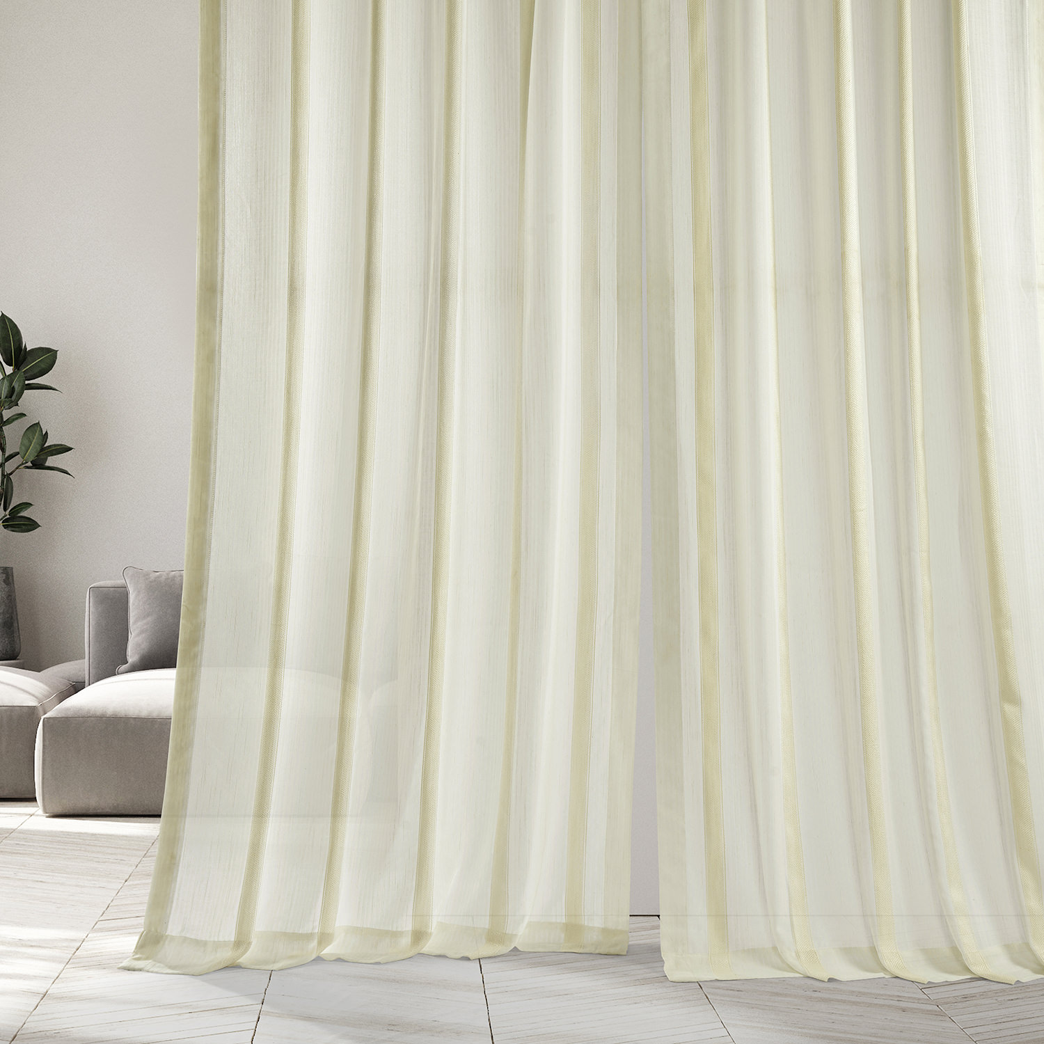 Antigua Off White Striped Linen Sheer Curtain