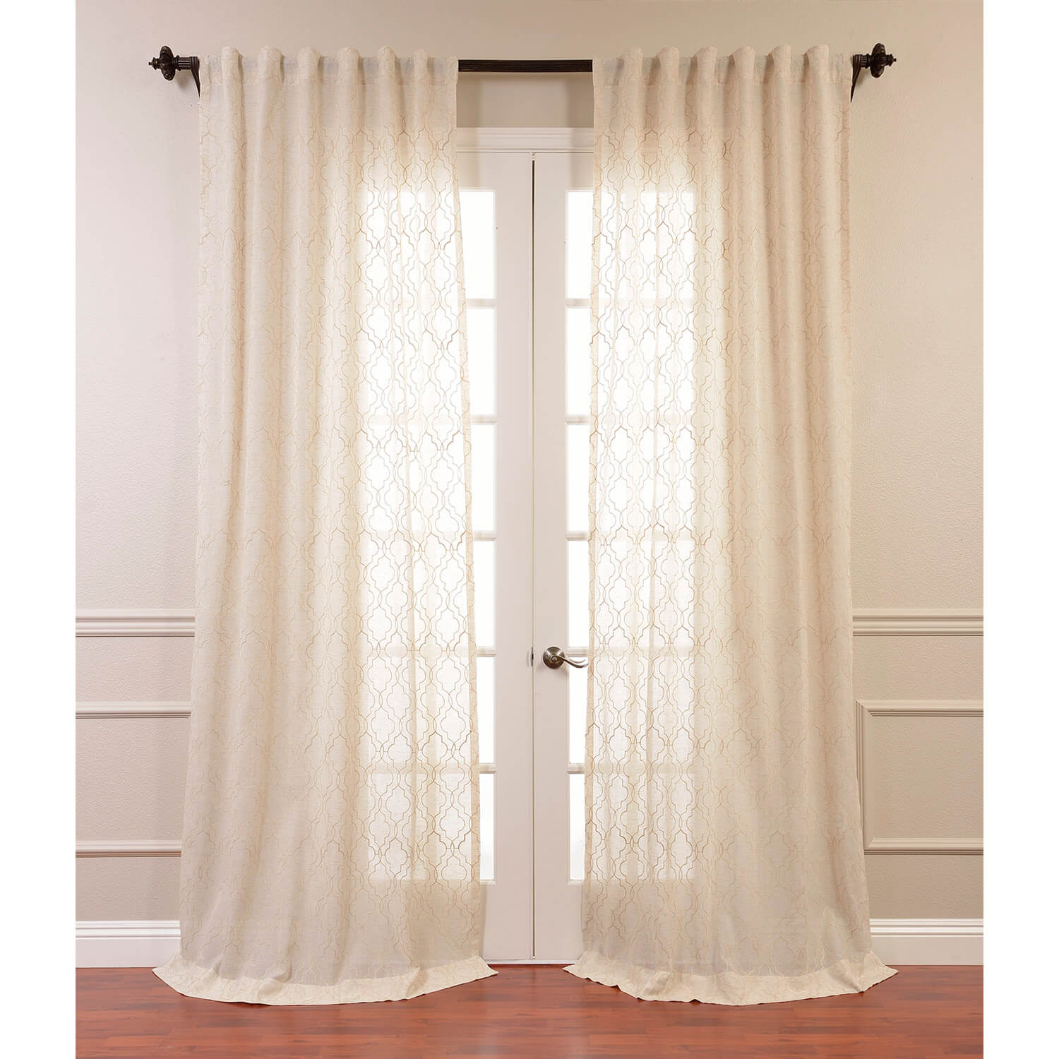 Saida Natural Embroidered Faux Linen Sheer Curtain