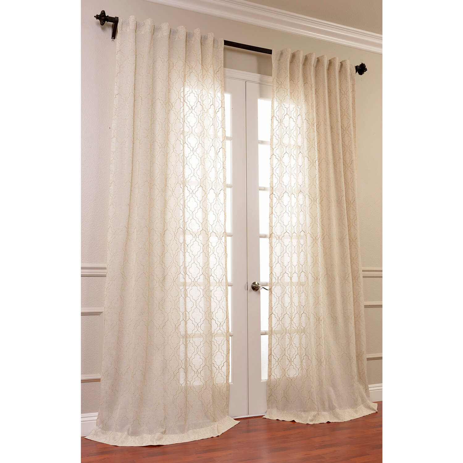 Saida Natural Embroidered Faux Linen Sheer Curtain