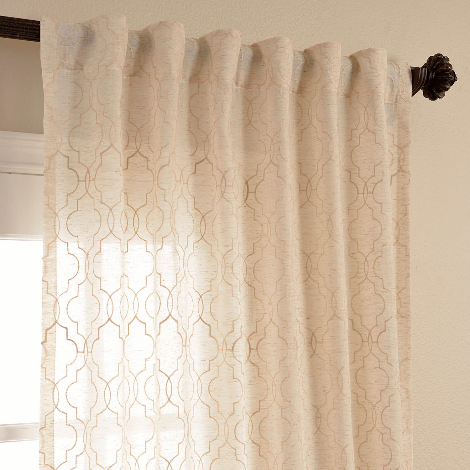 Saida Natural Embroidered Faux Linen Sheer Curtain