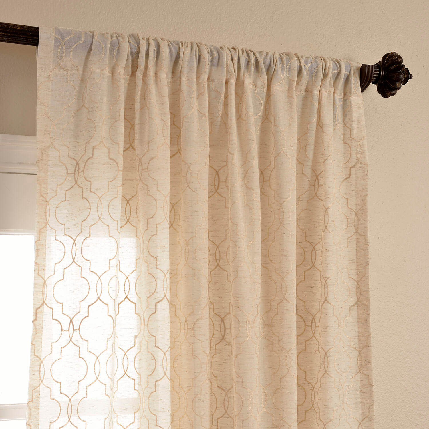 Saida Natural Embroidered Faux Linen Sheer Curtain