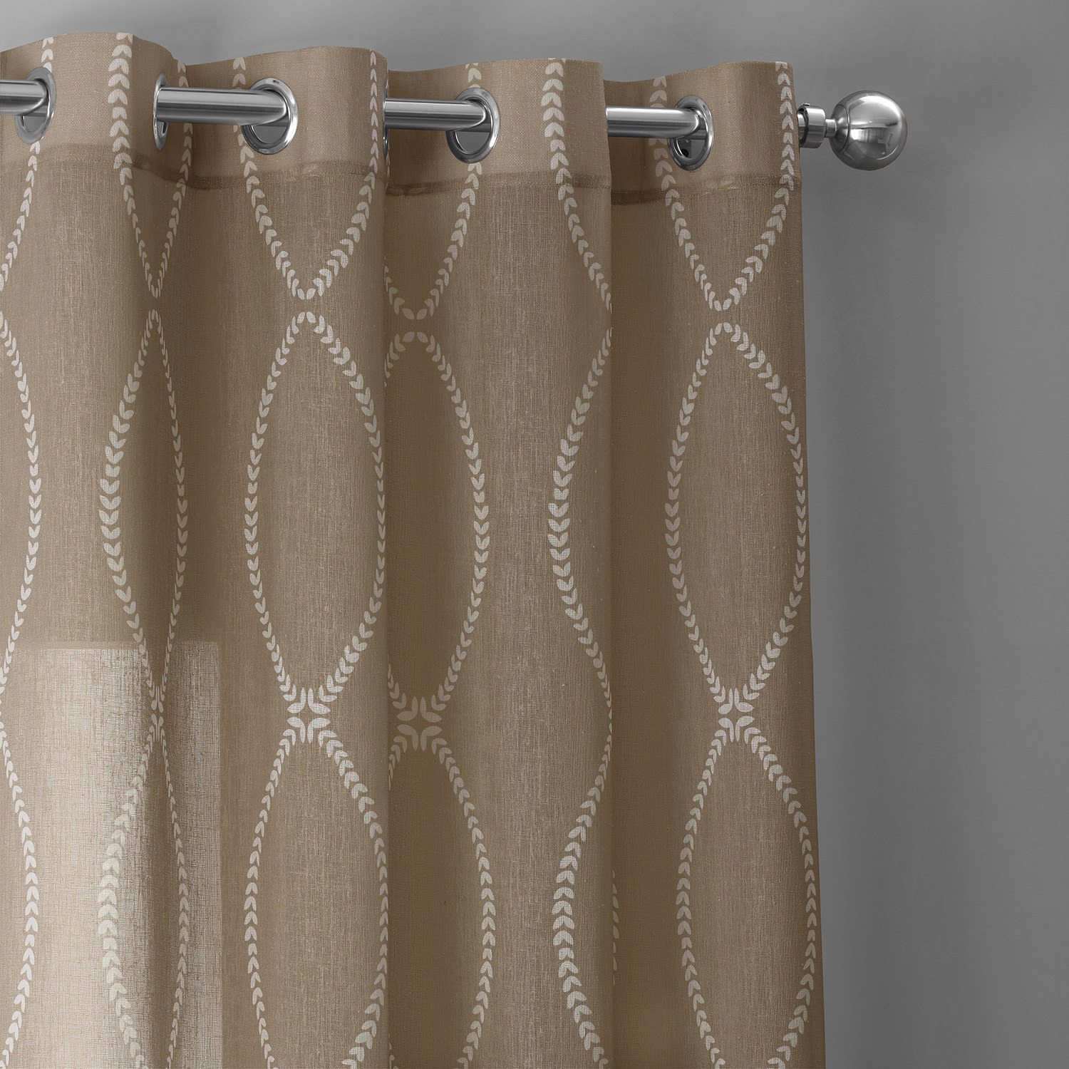 Grecian Taupe Grommet Printed Sheer Curtain