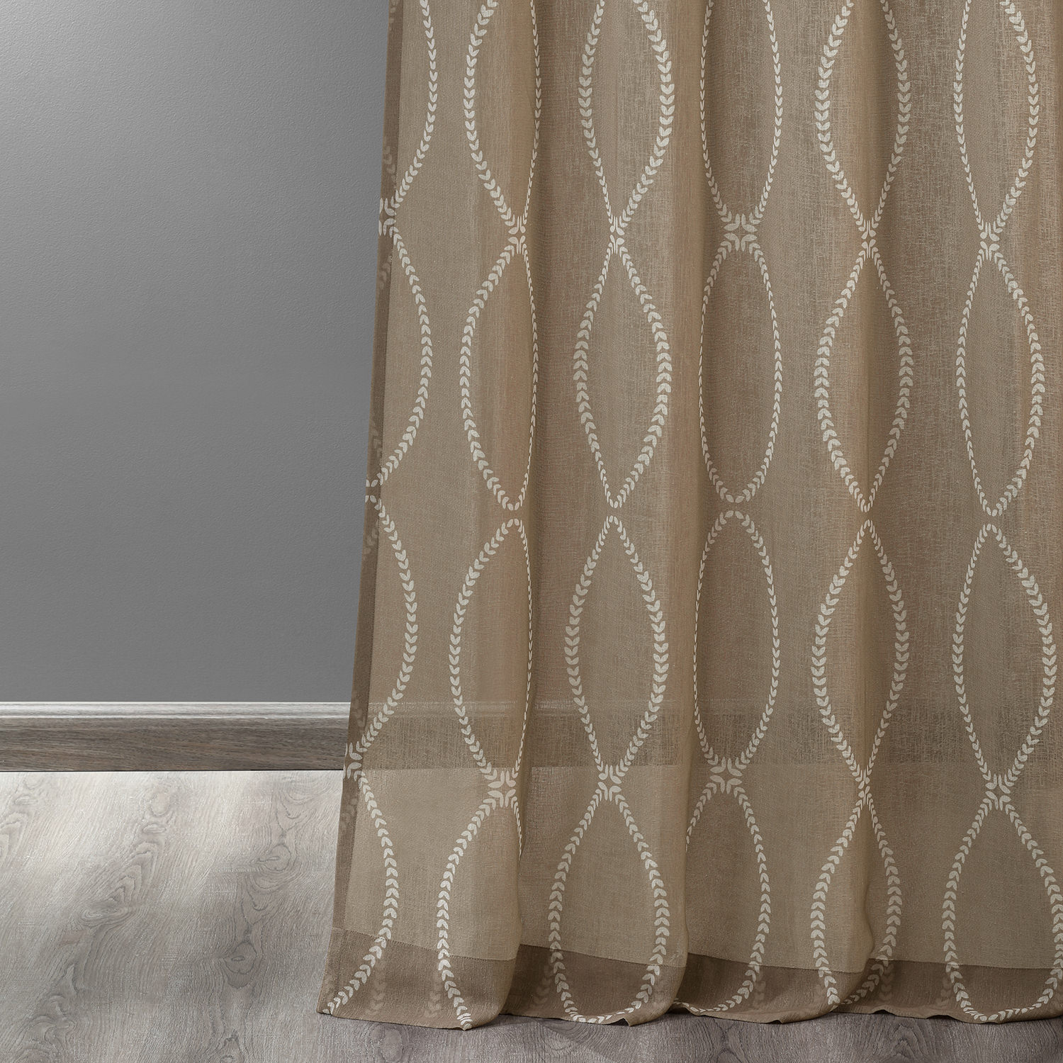 Grecian Taupe Grommet Printed Sheer Curtain