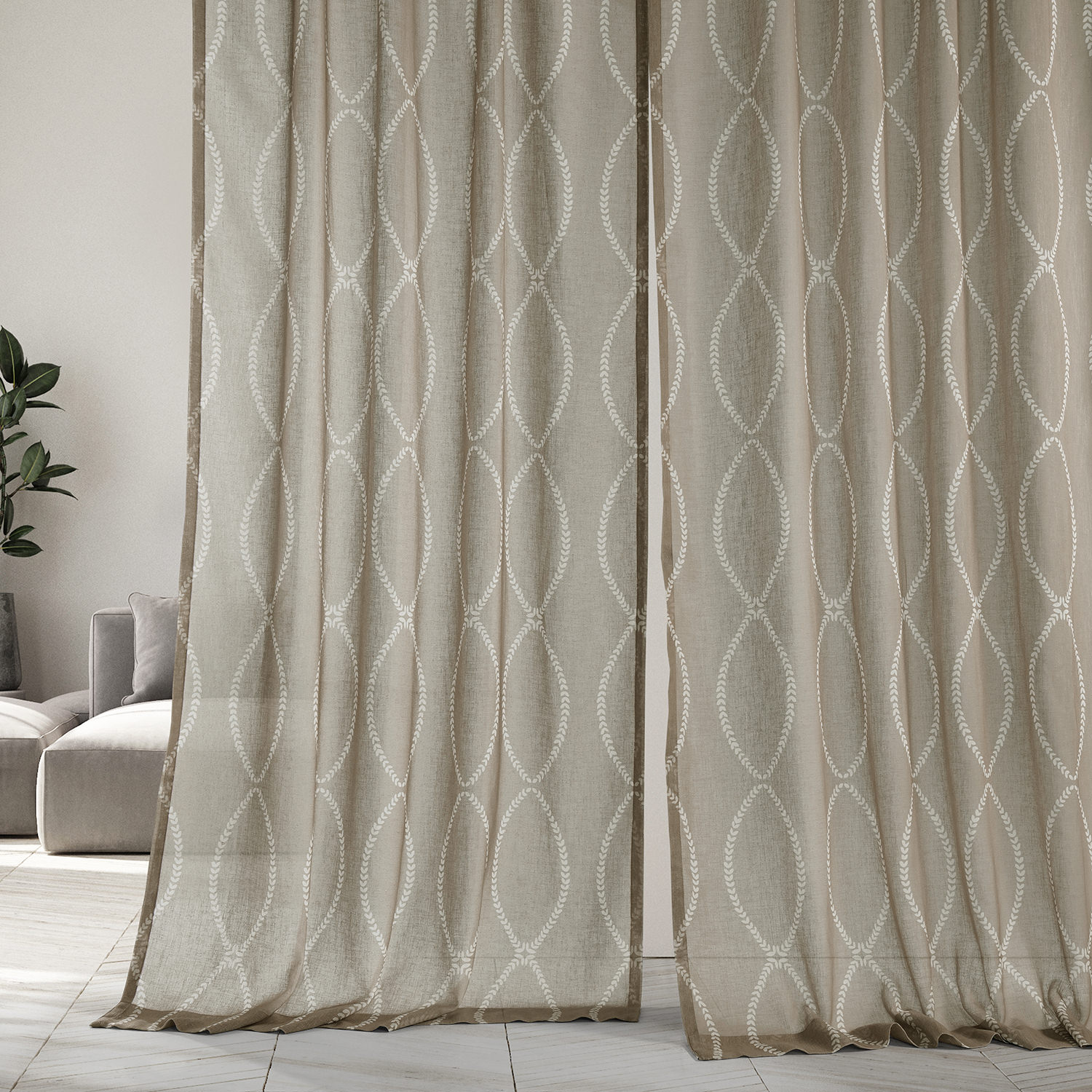 Grecian Taupe Printed Sheer Curtain