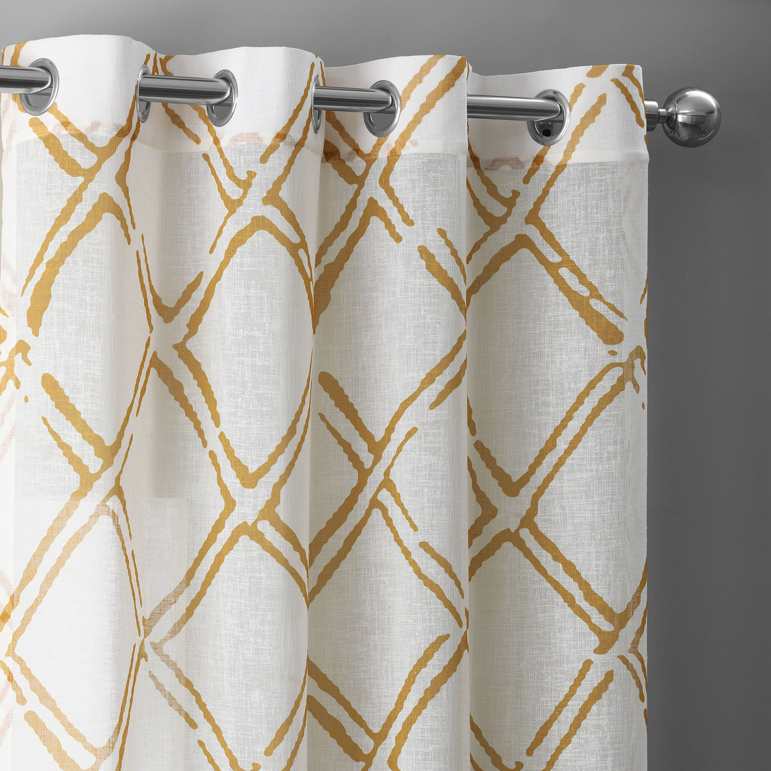 Normandy Gold Grommet Printed Faux Linen Sheer Curtain