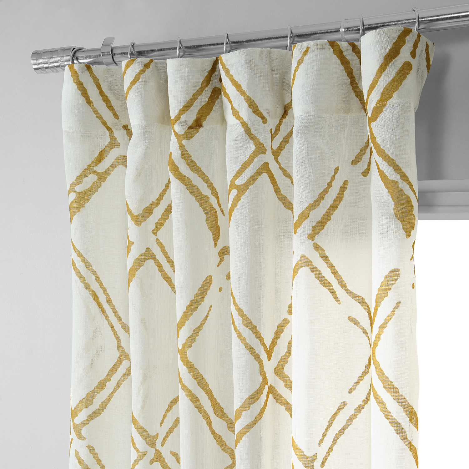 Normandy Gold Printed Faux Linen Sheer Curtain