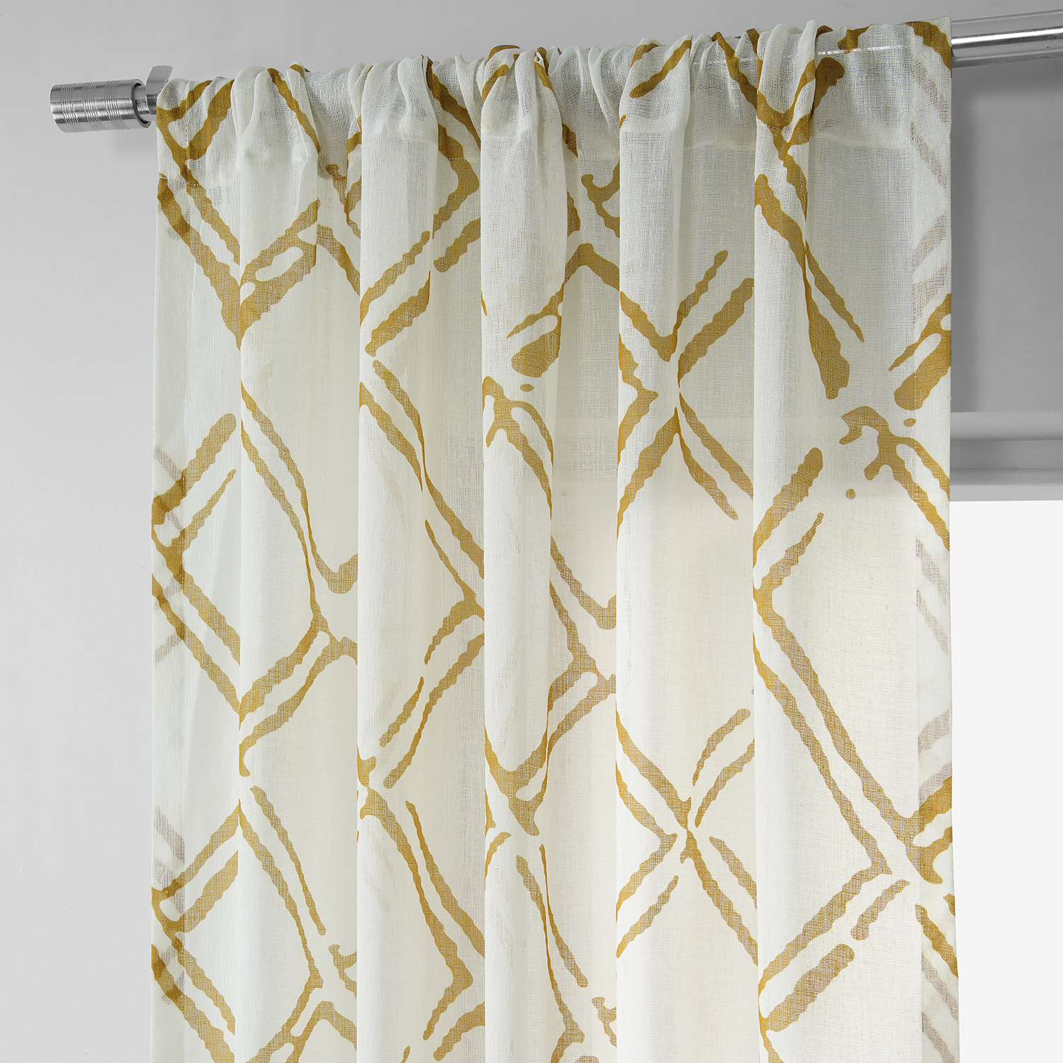 Normandy Gold Printed Faux Linen Sheer Curtain