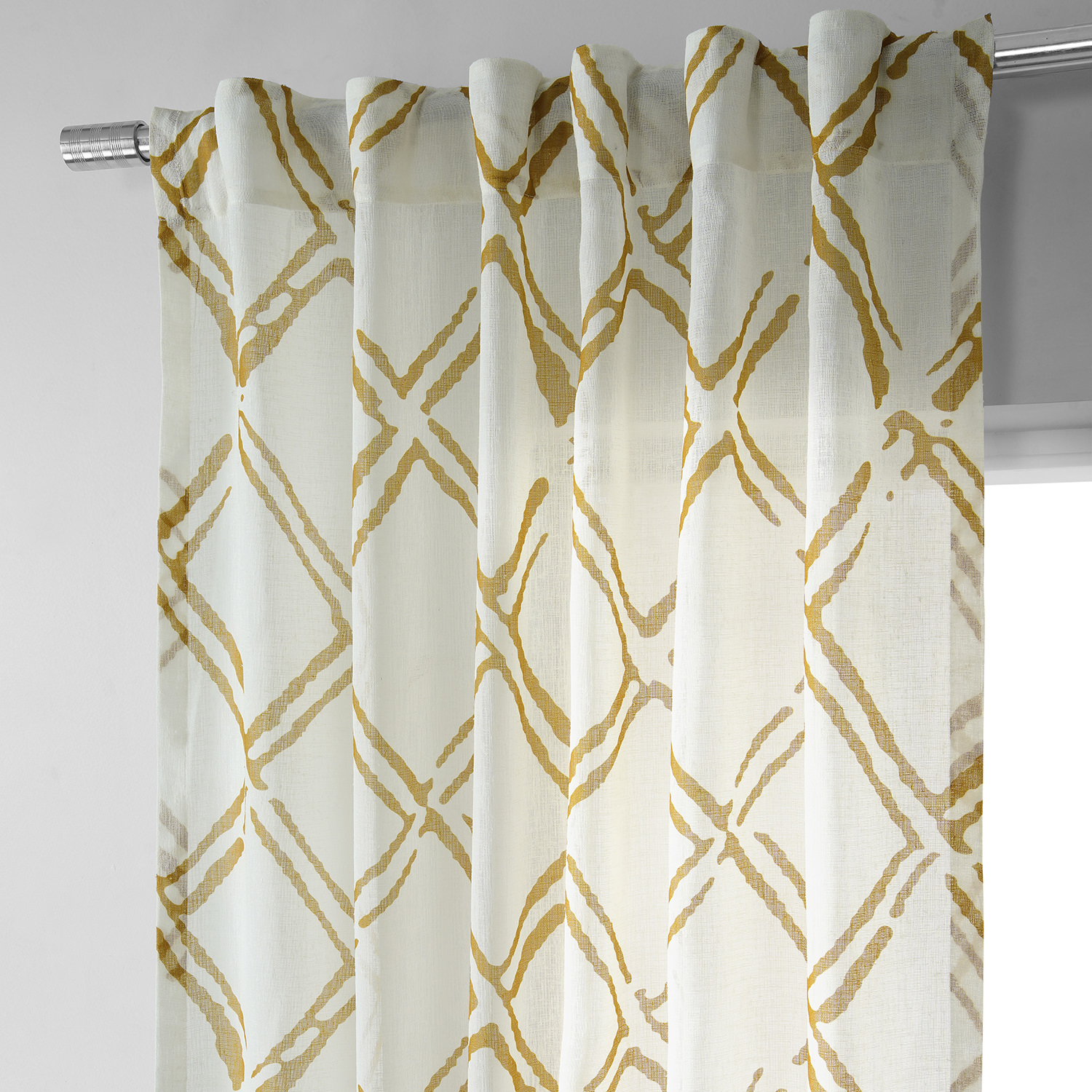 Normandy Gold Printed Faux Linen Sheer Curtain