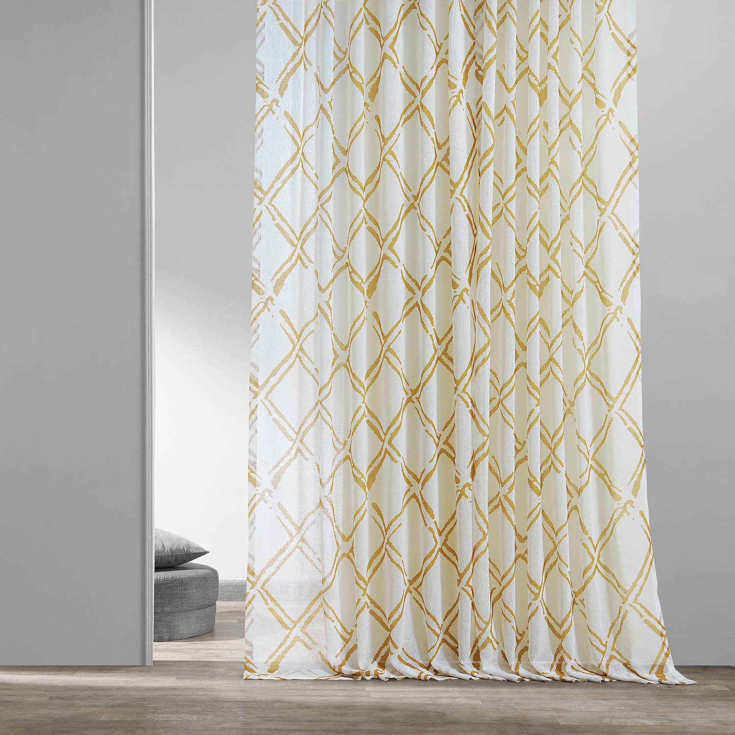 Normandy Gold Printed Faux Linen Sheer Curtain