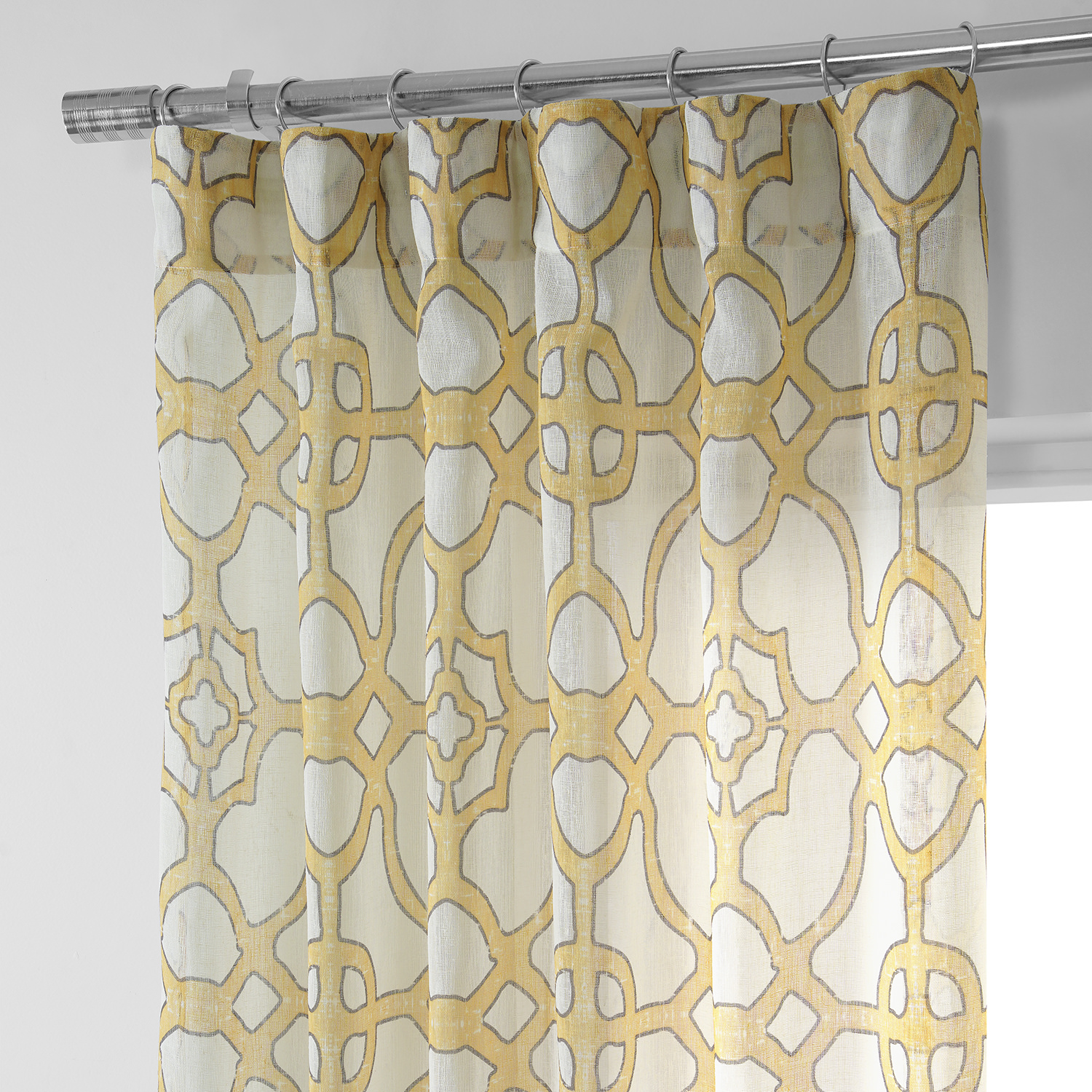 SeaGlass Yellow Printed Faux Linen Sheer Curtain