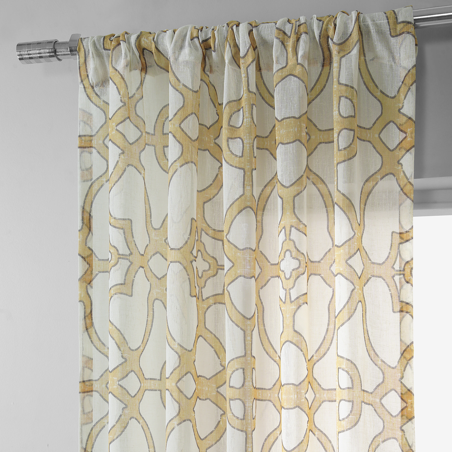 SeaGlass Yellow Printed Faux Linen Sheer Curtain