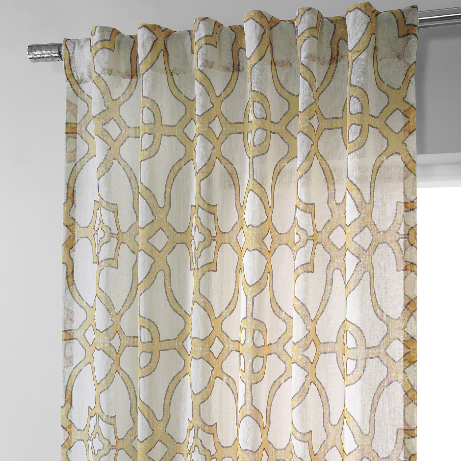 SeaGlass Yellow Printed Faux Linen Sheer Curtain