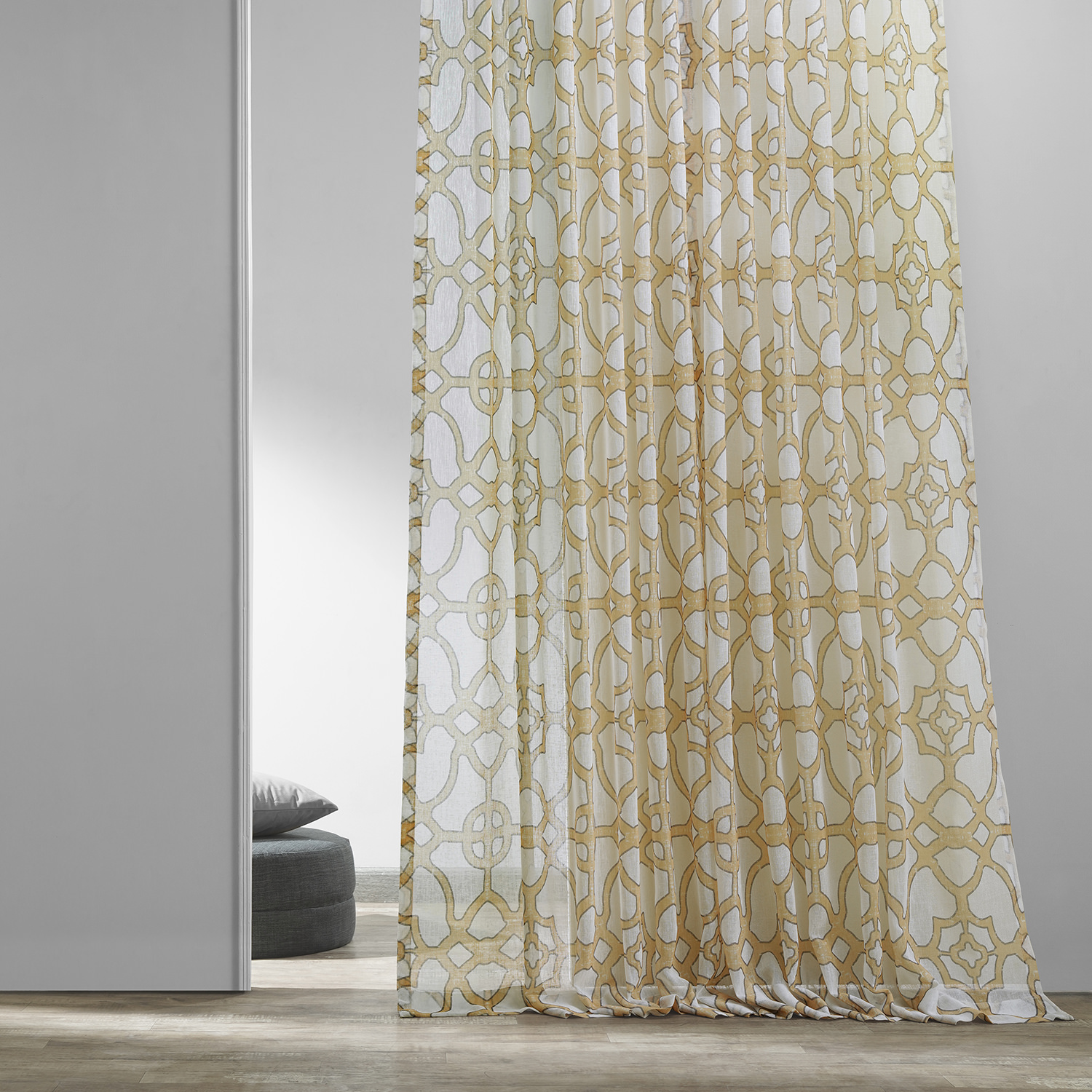 SeaGlass Yellow Printed Faux Linen Sheer Curtain