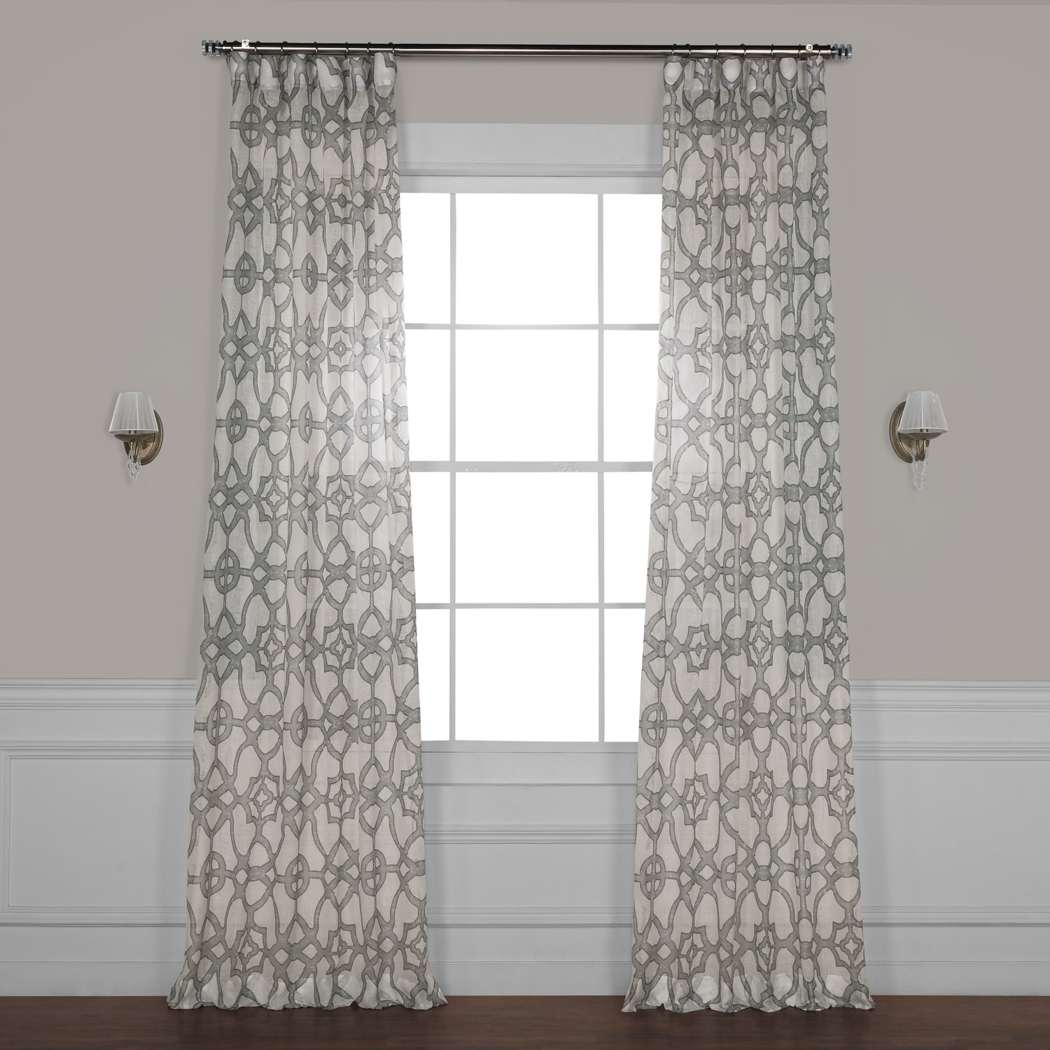 SeaGlass Grey Printed Faux Linen Sheer Curtain