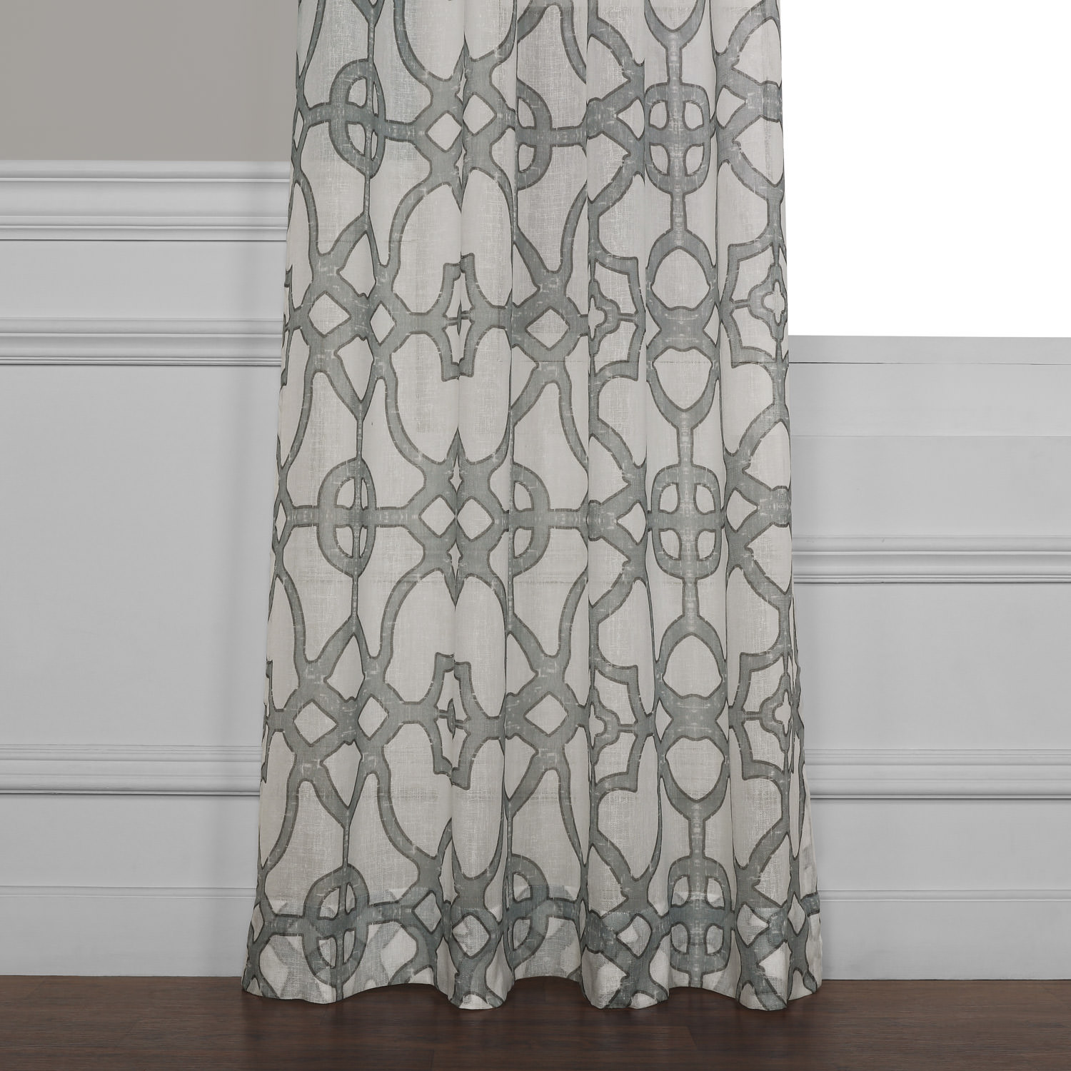 SeaGlass Grey Printed Faux Linen Sheer Curtain