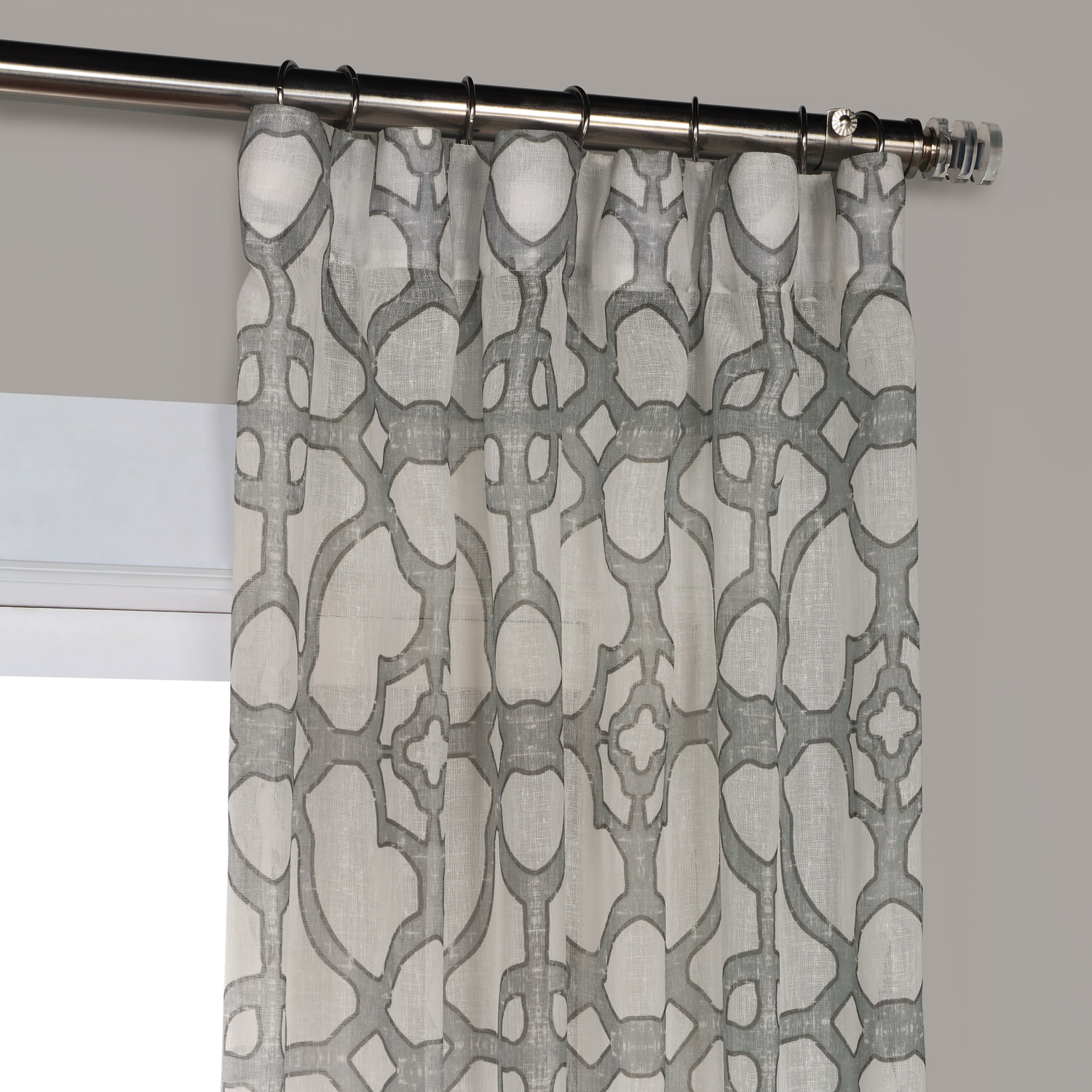 SeaGlass Grey Printed Faux Linen Sheer Curtain