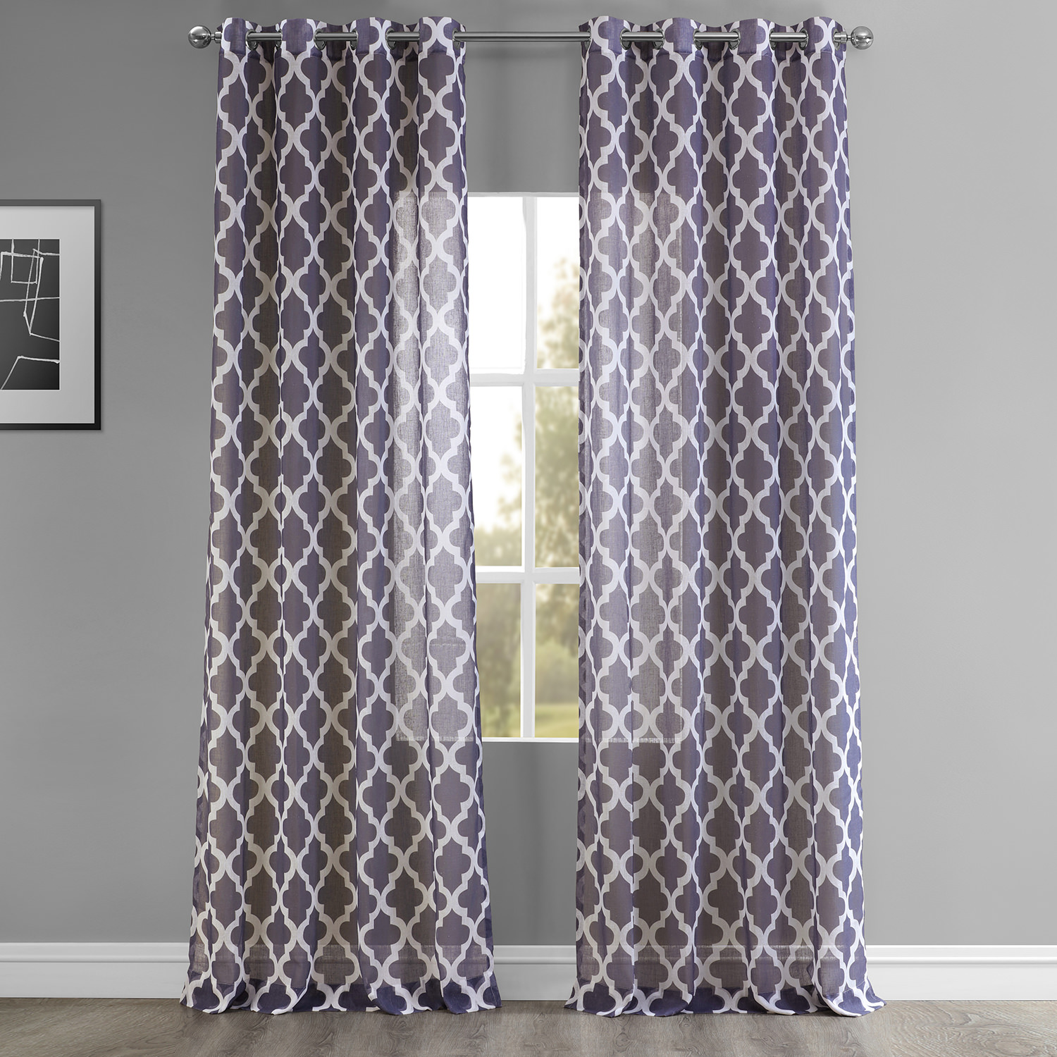 Birmingham Mulberry Grommet Printed Faux Linen Sheer Curtain