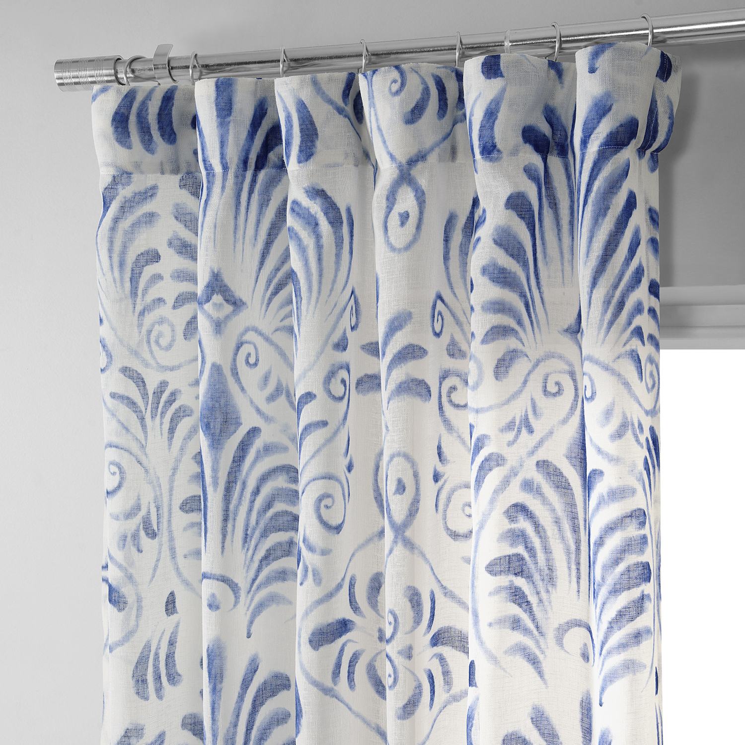 Xenia Blue Printed Faux Linen Sheer Curtain