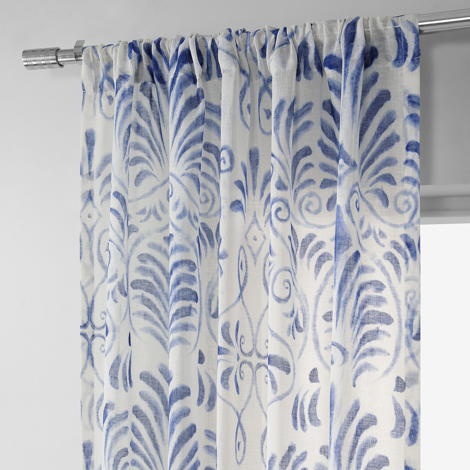 Xenia Blue Printed Faux Linen Sheer Curtain