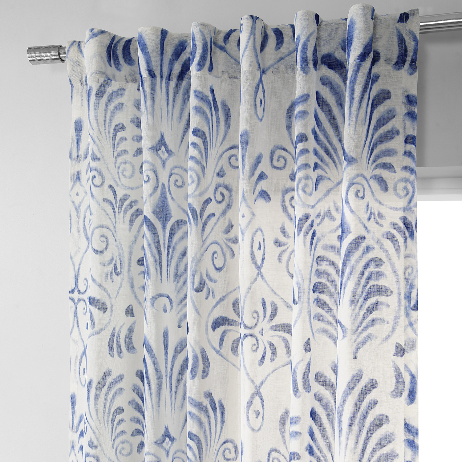 Xenia Blue Printed Faux Linen Sheer Curtain